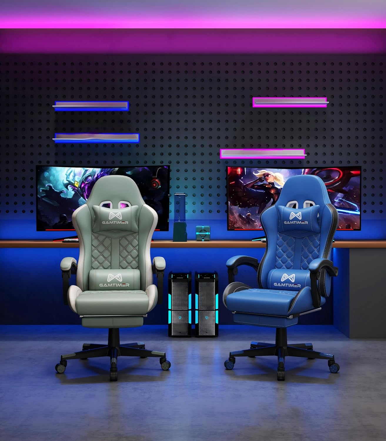Gaming Chair, 400 lbs Adult Chair, High Back Computer Chair with Footrest and Linked Armrests, Office Video Game Chair with Lumbar Support (Green)