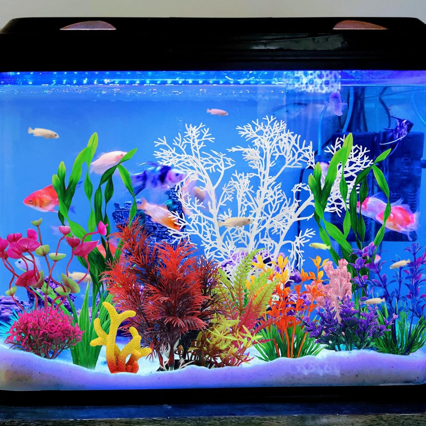 Aquarium Decorations Plants with Resin Coral, 12 pcs Fish Tank Accessories, Fish Tank Decorations Small Plants Plastic, Aquarium Decor Artificial Plant