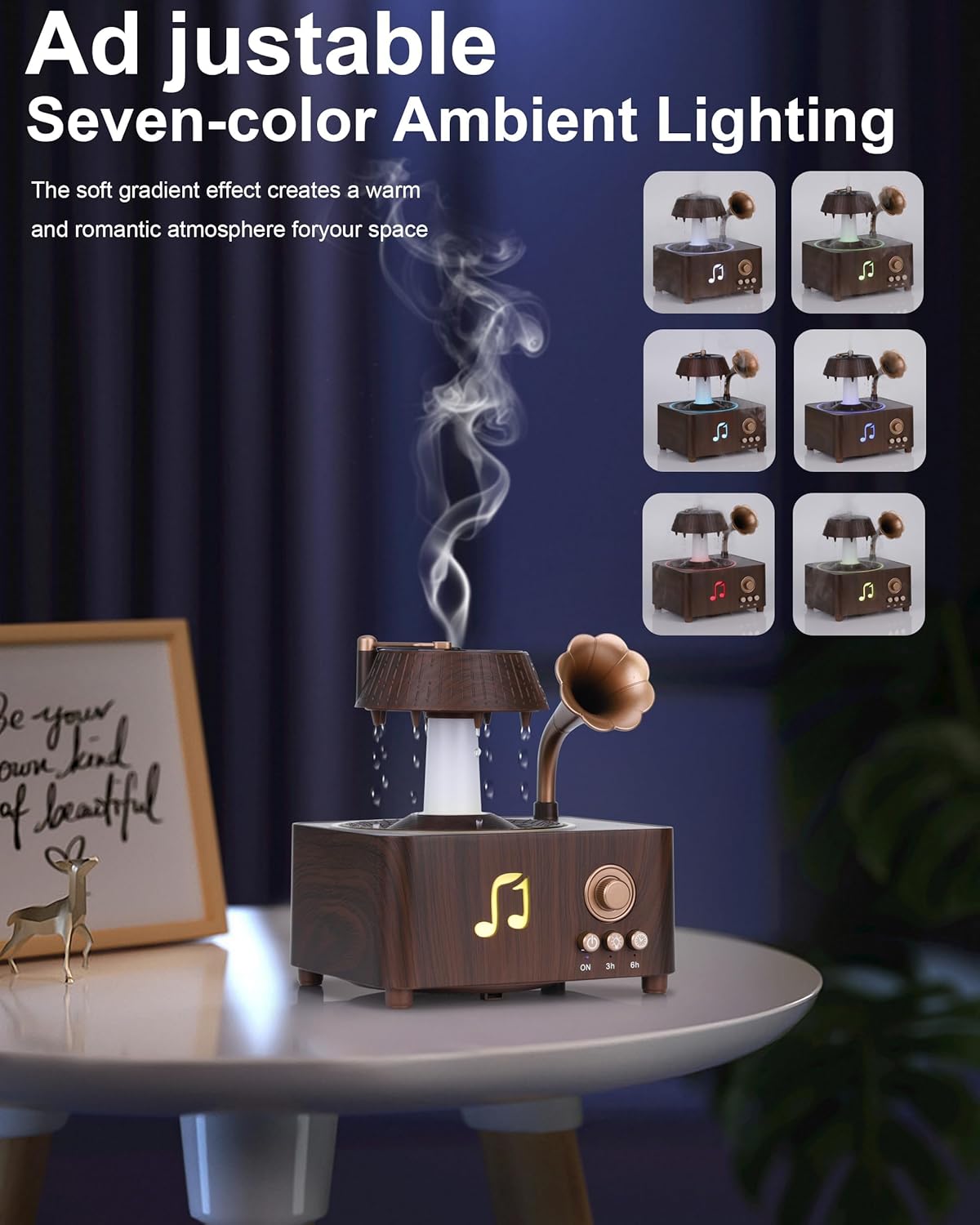 Essential Oil Diffuser, Humidifiers For Bedroom, 250ml Cool Mist Rain Diffuser, 7 Colors LED Ambient Light & Auto Shut-Off When Water Runs Out, for Office, Study Room, Yoga, Relaxation & Home