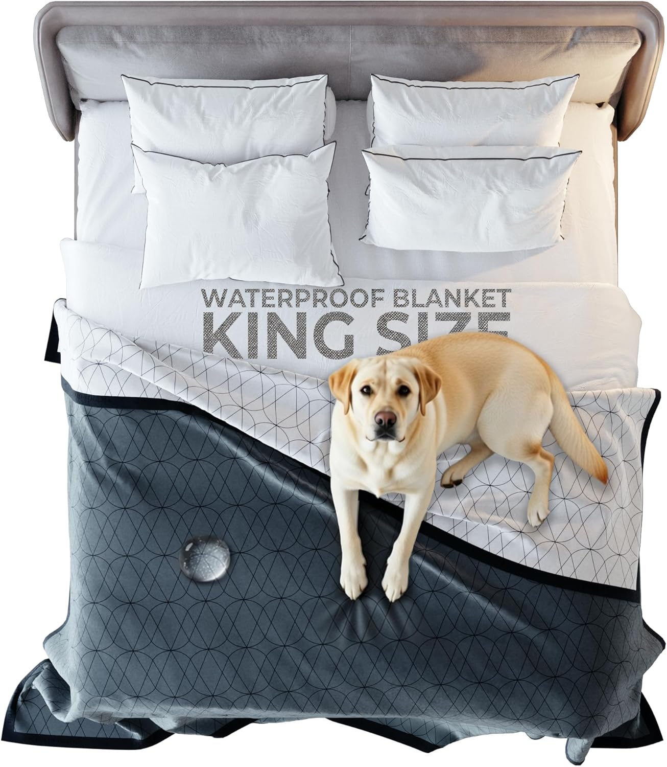 Waterproof King Size Blanket for Bed – 108x90 Inch – Pet Hair Resistant Blanket for Small to Large Dogs – Washable, Leakproof, Reversible Bedspread for Bed Protection – Blue/White