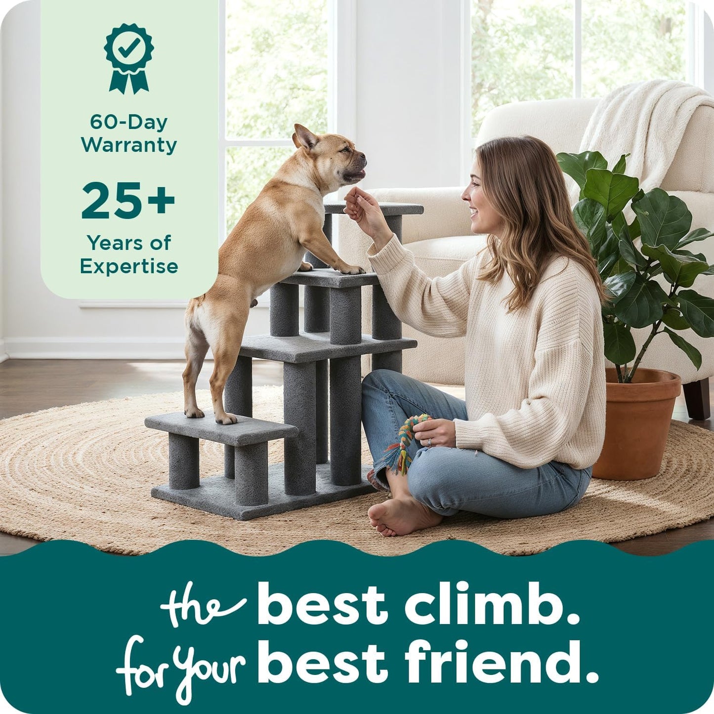 Furhaven Steady Paws Multi-Step Pet Stairs for High Beds & Sofas - Brown, 4-Step