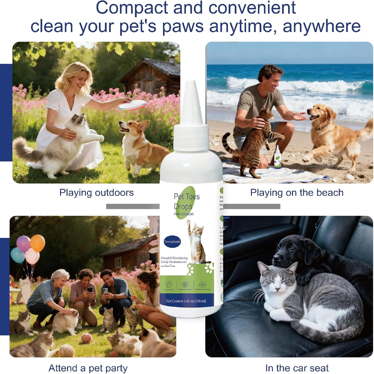 Dog Paw Cleaner- 3.4 oz No-Rinse Paw Cleaner for Dogs Cleans, Nourishes & Moisturizes Pet Toes, Suitable for Dogs, Puppies & Cats