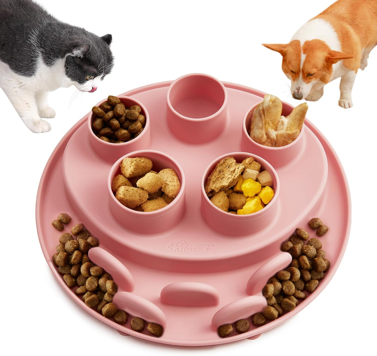Puzzle Feeder Slow Feeder, Interactive Cat Puzzle Toy for Mental Stimulation, Dishwasher Safe Silicone Enrichment Toys, Reduces Boredom and Trains Intelligence, Pink