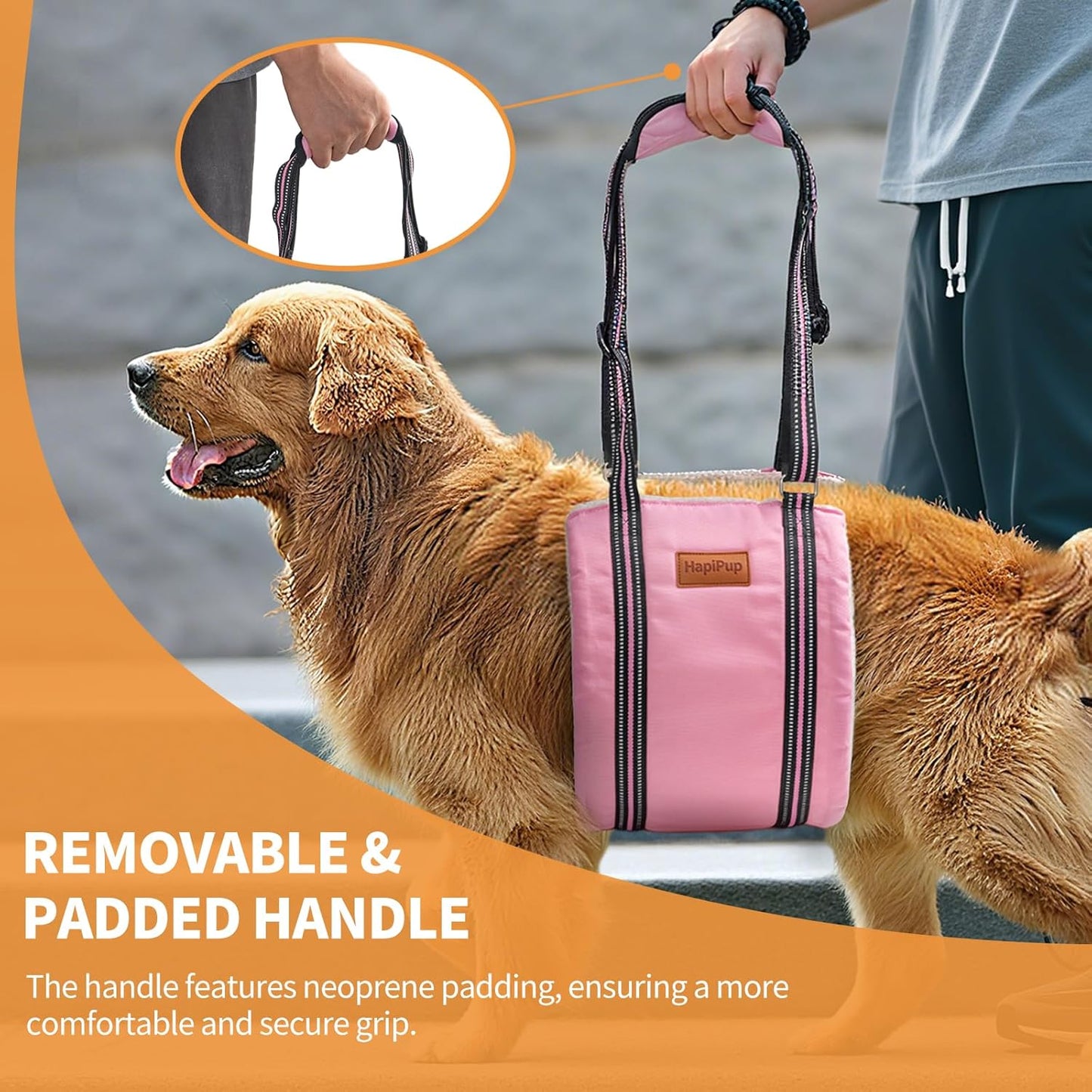 Dog Lift Harness for Large Dogs, Adjustable Comfortable Dog Sling with Handle, Knee & Rear Leg Support for Torn ACL Rehabilitation, Weak Rear Legs, Helps Senior, Disabled Canines(Pink,XL)