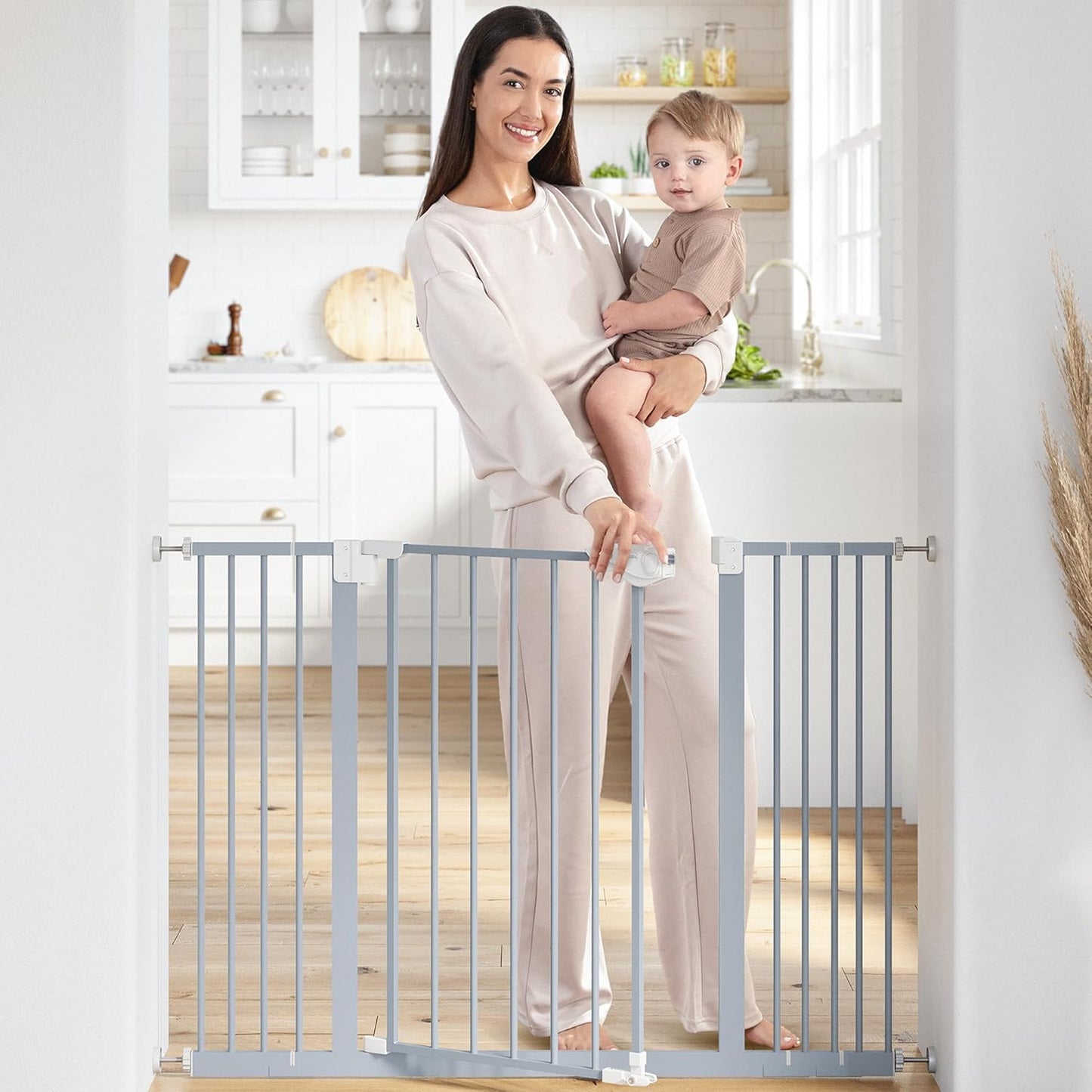 Comfy Cubs Baby Safety Gate with 3 Extensions - Adjustable 42" x 1.9" x 30" Q195 Steel Doorway Barrier - Powder-Coated Finish for Stairs and Doorways - Walk-Through Design Pet Gate - Pacific Blue