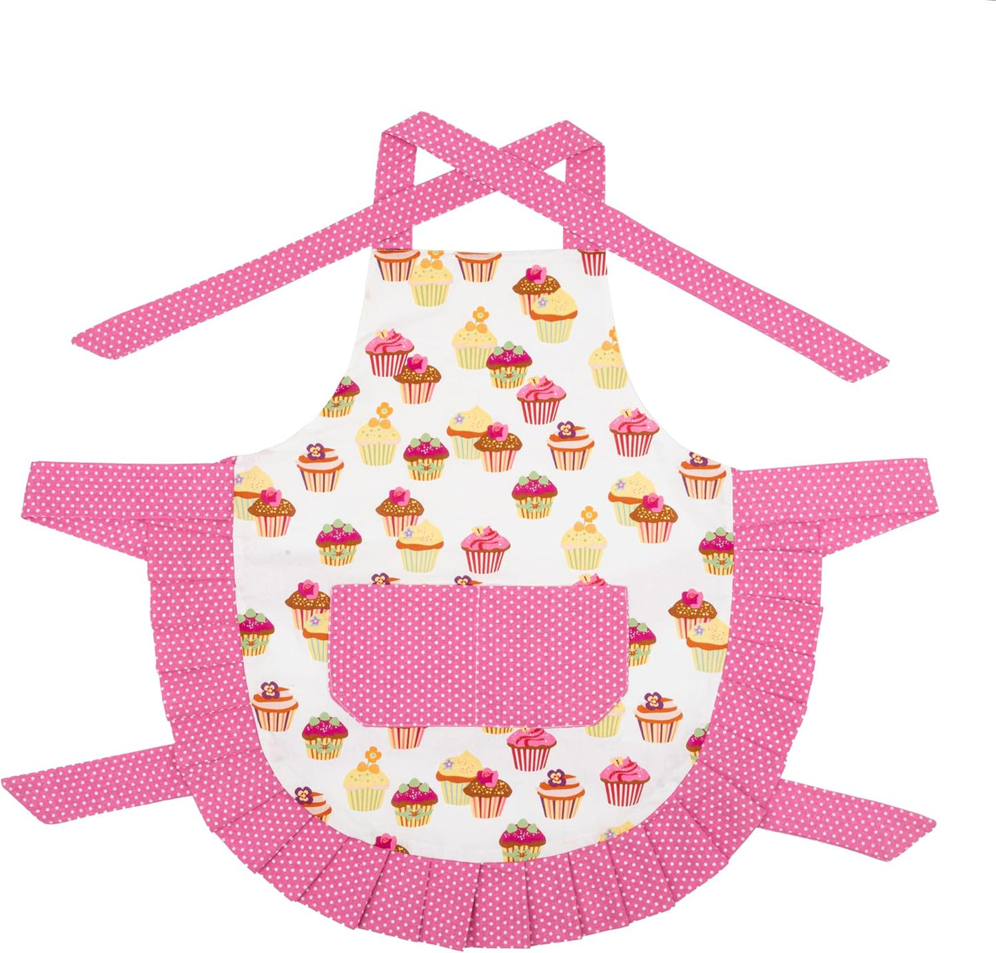 Women's Cotton Floral Apron with Pockets, Adjustable Long Ties for Kitchen Cooking, Baking and Gardening