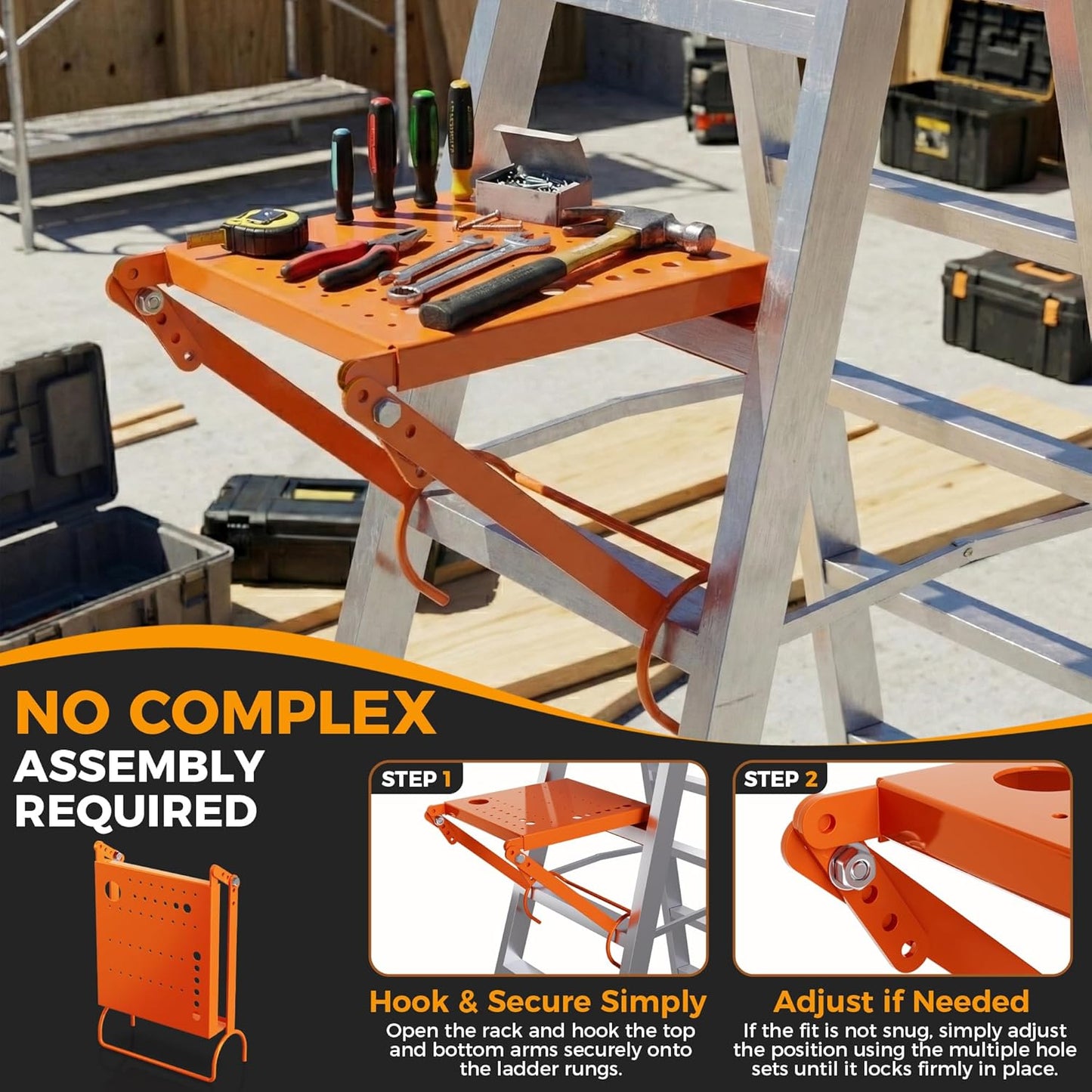 Ladder Work Platform,Ladder Platform Attachment,Anti-Slip Extension Ladder Work Tray,Back-Stress-Relief Ladder Accessories，Multi-Hole Tool Slot for Step Ladders,400P Load Capacity