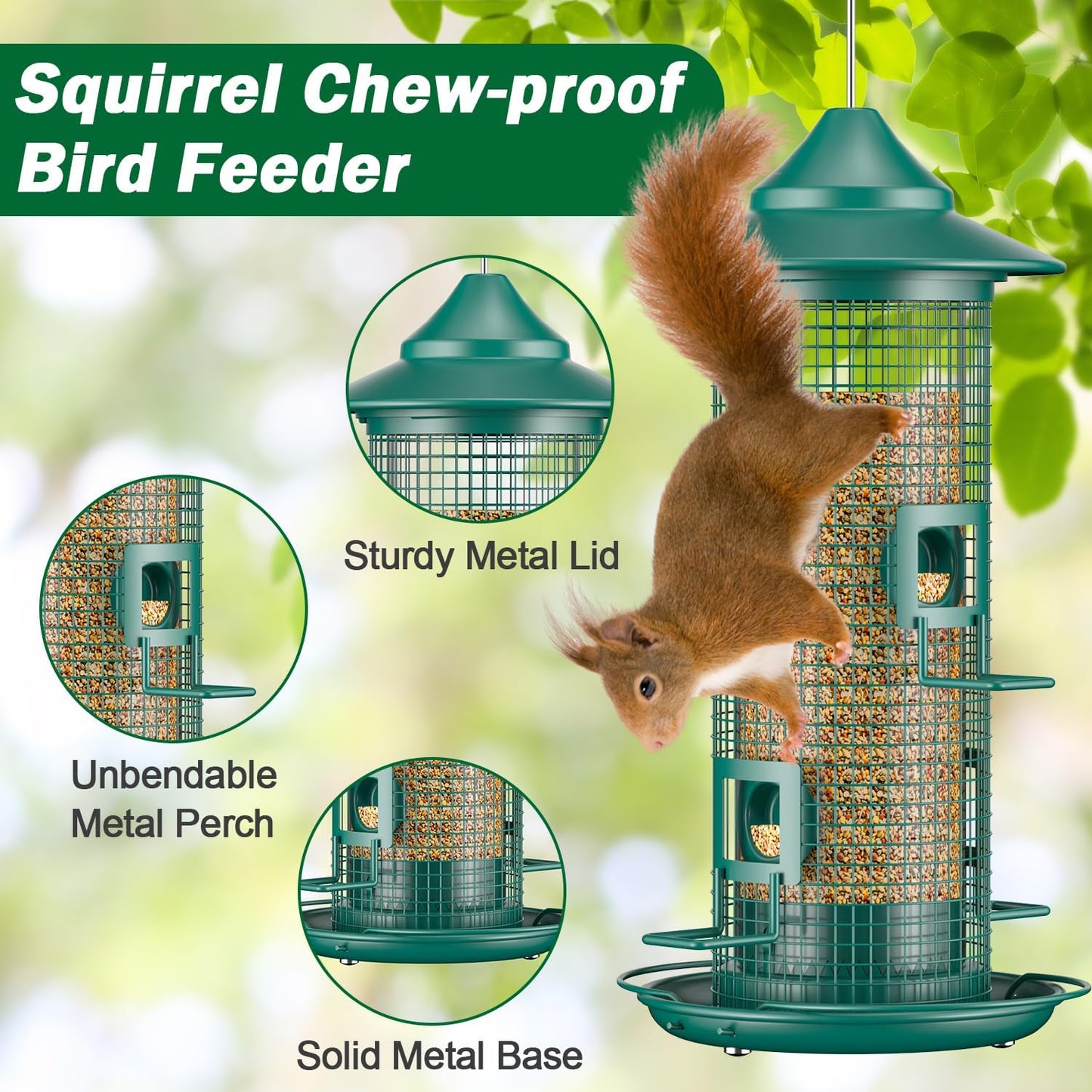 Metal Mesh Tube Bird Feeder for Outdoors Hanging - Squirrel Chew Proof Bird Feeders for Outside, Rust-Proof, 2LB Large Capacity, Easy to Refill, for Finch Cardinal, Gifts for Bird Lovers