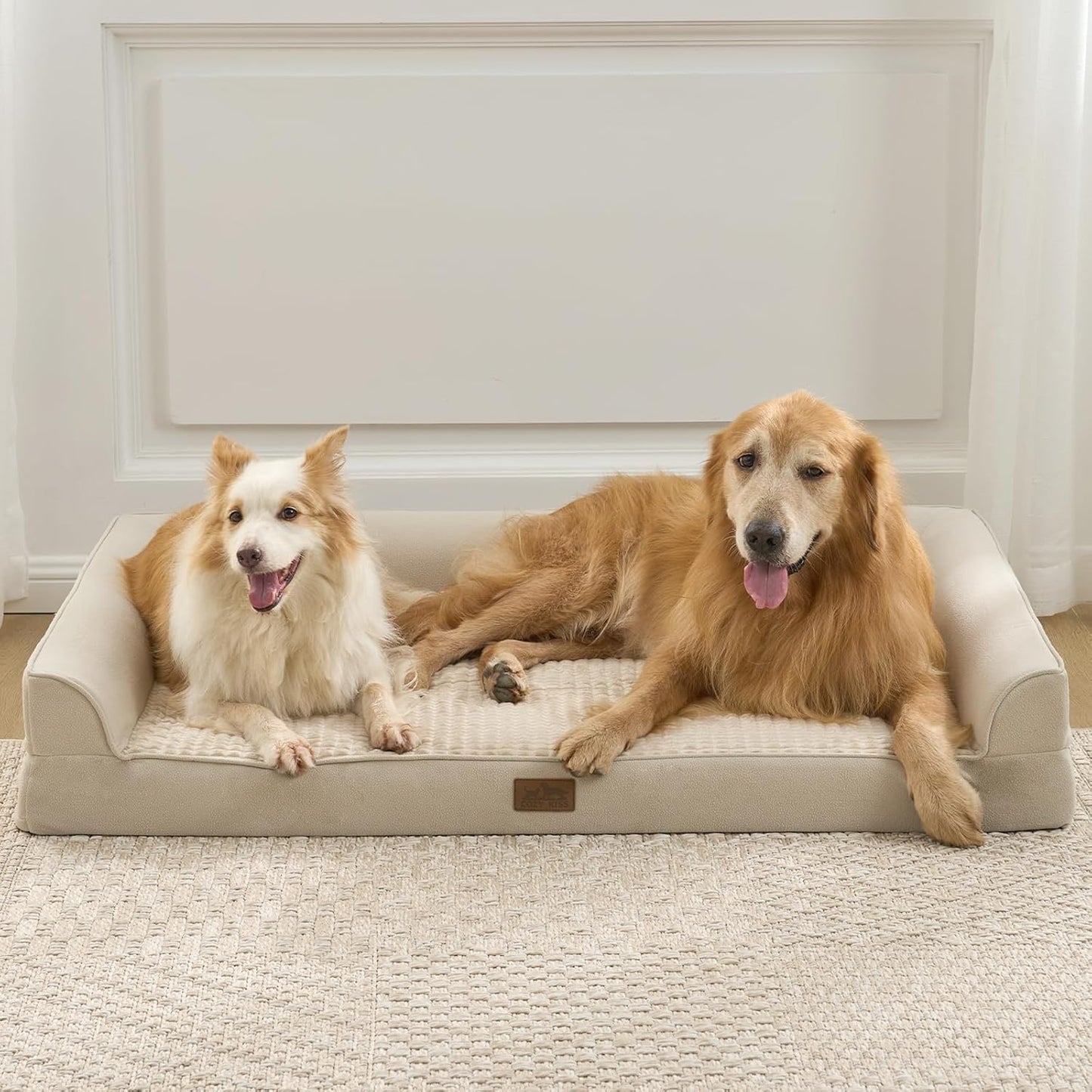 Orthopedic Dog Beds for Large Sized Dog, XL Bolster Pet Couch with Waterproof Lining, Egg Crate Foam Sofa for Pets Up to 100 lbs, U-Shaped, 44x32x7 inch, Beige