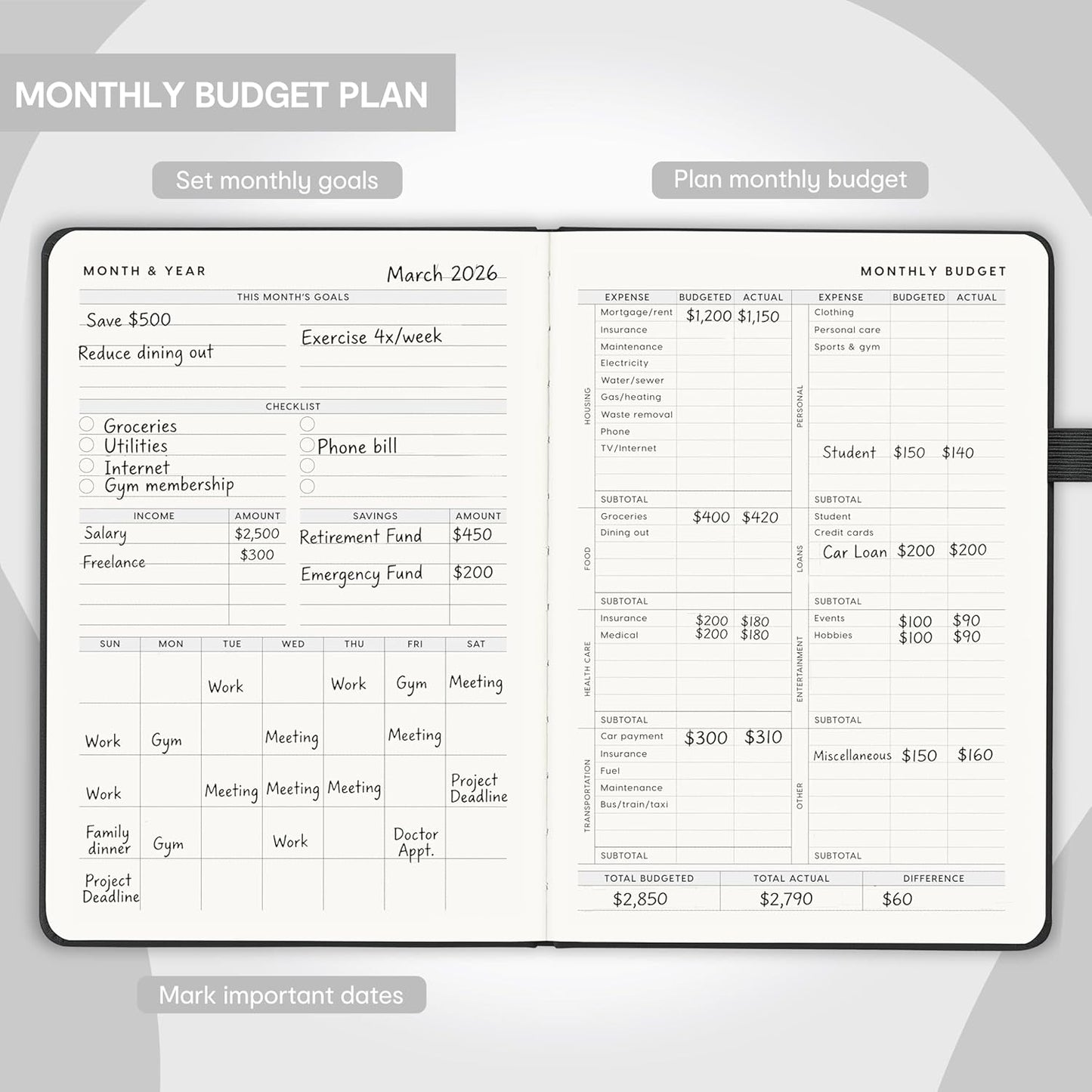 And Per Se Budget Planner, Monthly Budget Notebook with Expense Tracker, Undated Financial Planner & Bill Organizer Book - A5 Size, Hardcover (Black)
