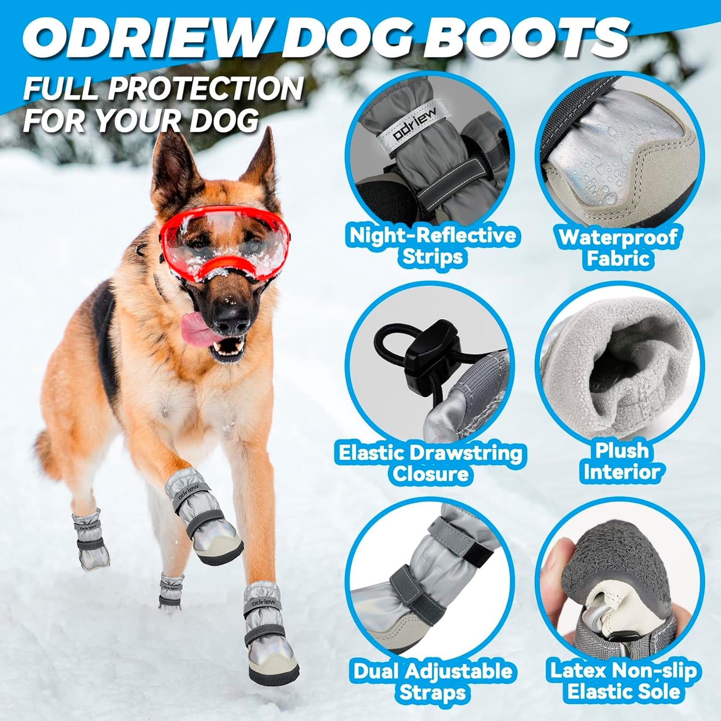 Dog Shoes Large Size Dogs, 4PCS Waterproof Dog Booties-Dog Boots & Paw Protectors, Medium Shoes for Dogs with Reflective Strip, Anti-Slip Sole for Rain, Snow and Summer Hiking. (7)