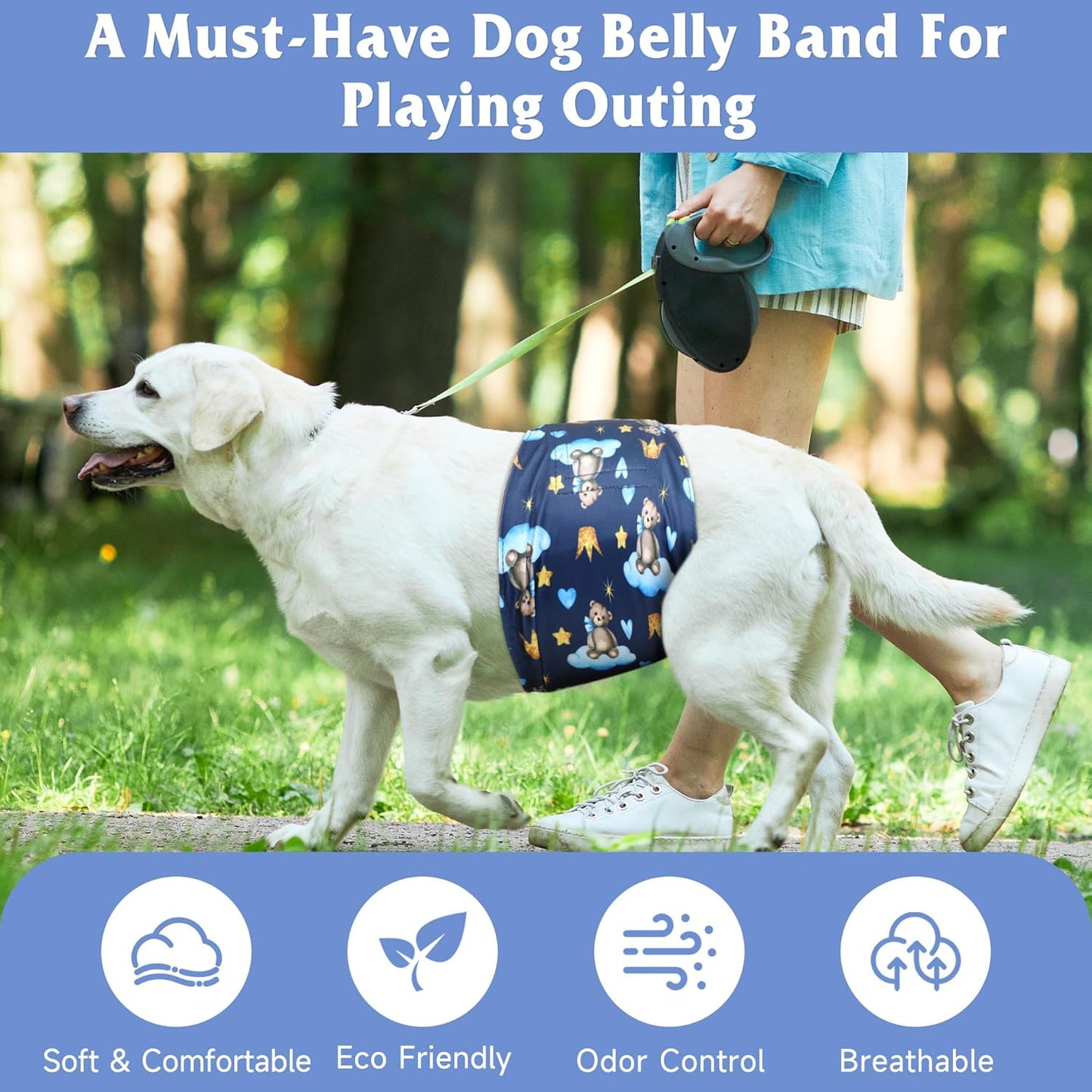 Reusable Dog Diapers Male 3Pcs, Premium Washable Belly Bands for Male Dogs Large, High Absorbing Male Dog Wraps for Doggie & Puppy in Incontinence, Excitable Urination and Training (Bear, L)
