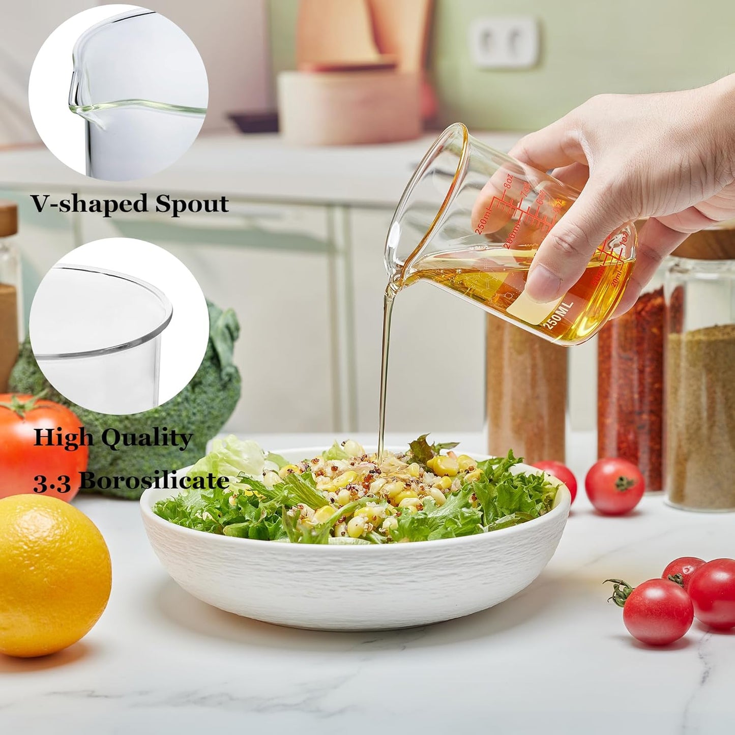 Ackers Mini Glass Measuring Beaker Set, Borosilicate, 2oz 4oz 8oz Measuring Cups