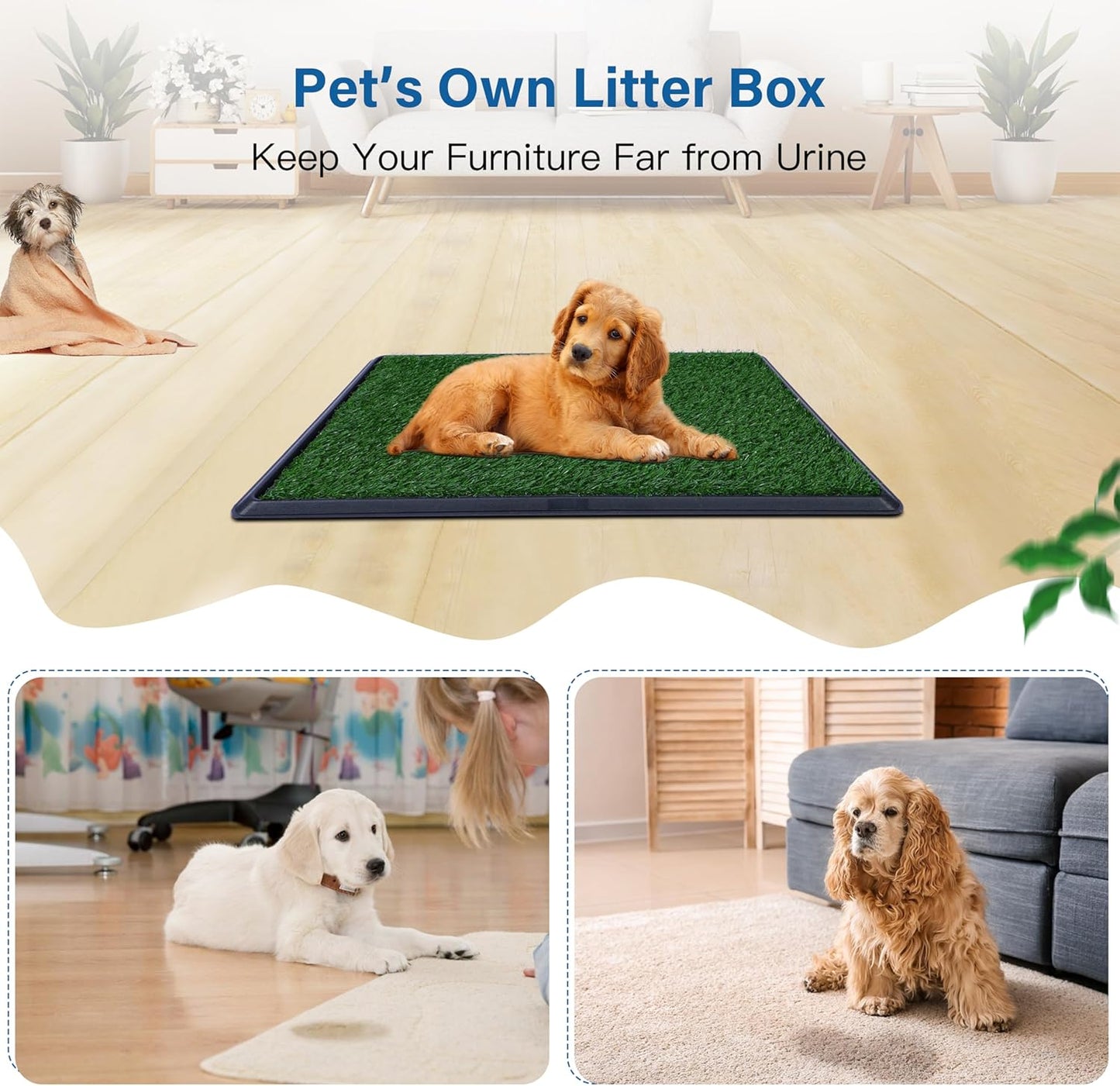 Artificial Grass for Dog Potty – 16 x 20 inch,Dog Litter Box with Grass Strong Absorbency Grass Pad with Tray,Potty Training Pad，2 Pack