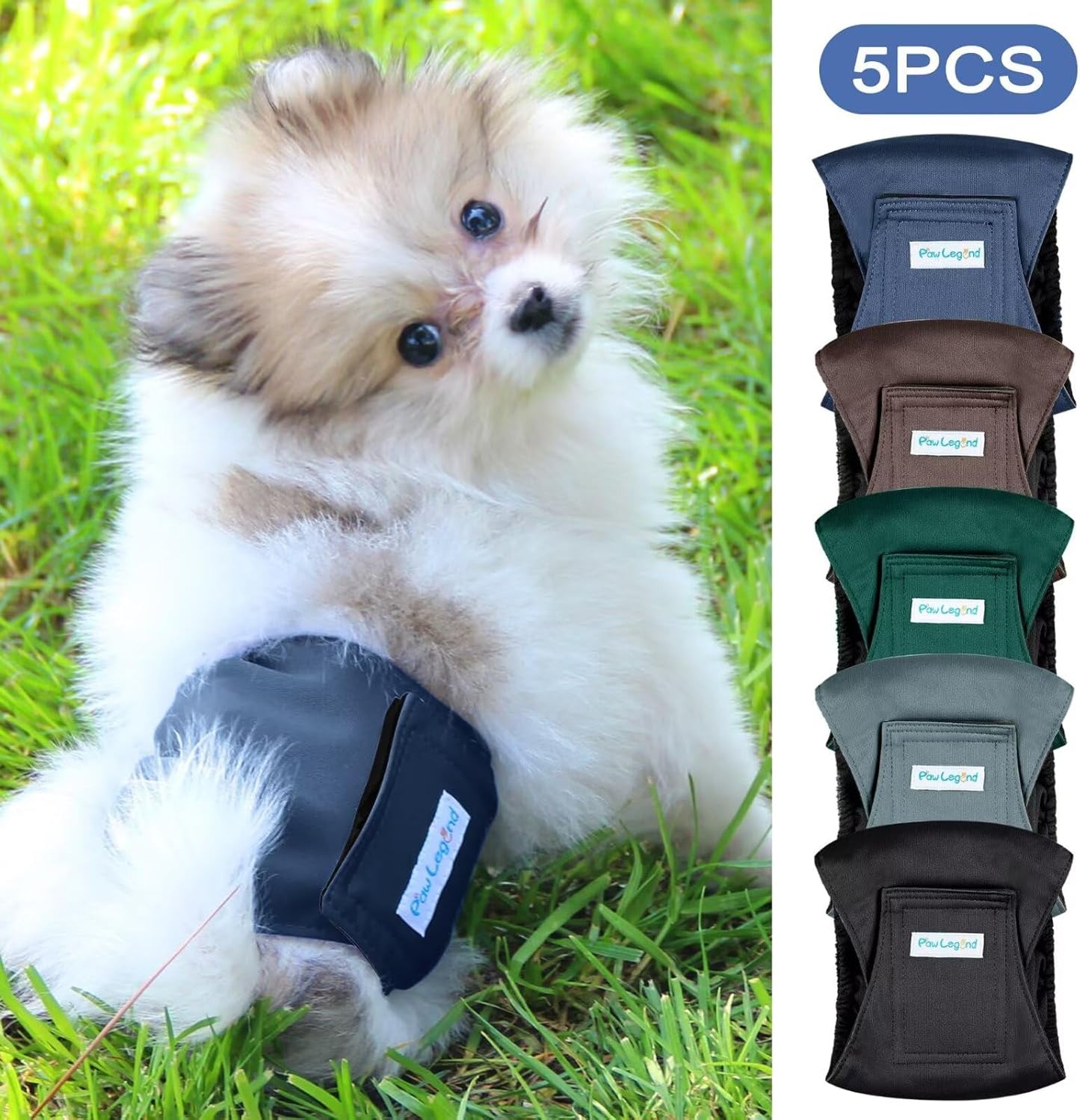 Paw Legend Washable Dogs Diapers Male Dog Belly Bands for Male Dogs Diapers Reusable Puppy & Doggie Diapers Male (5 Pack, Medium)