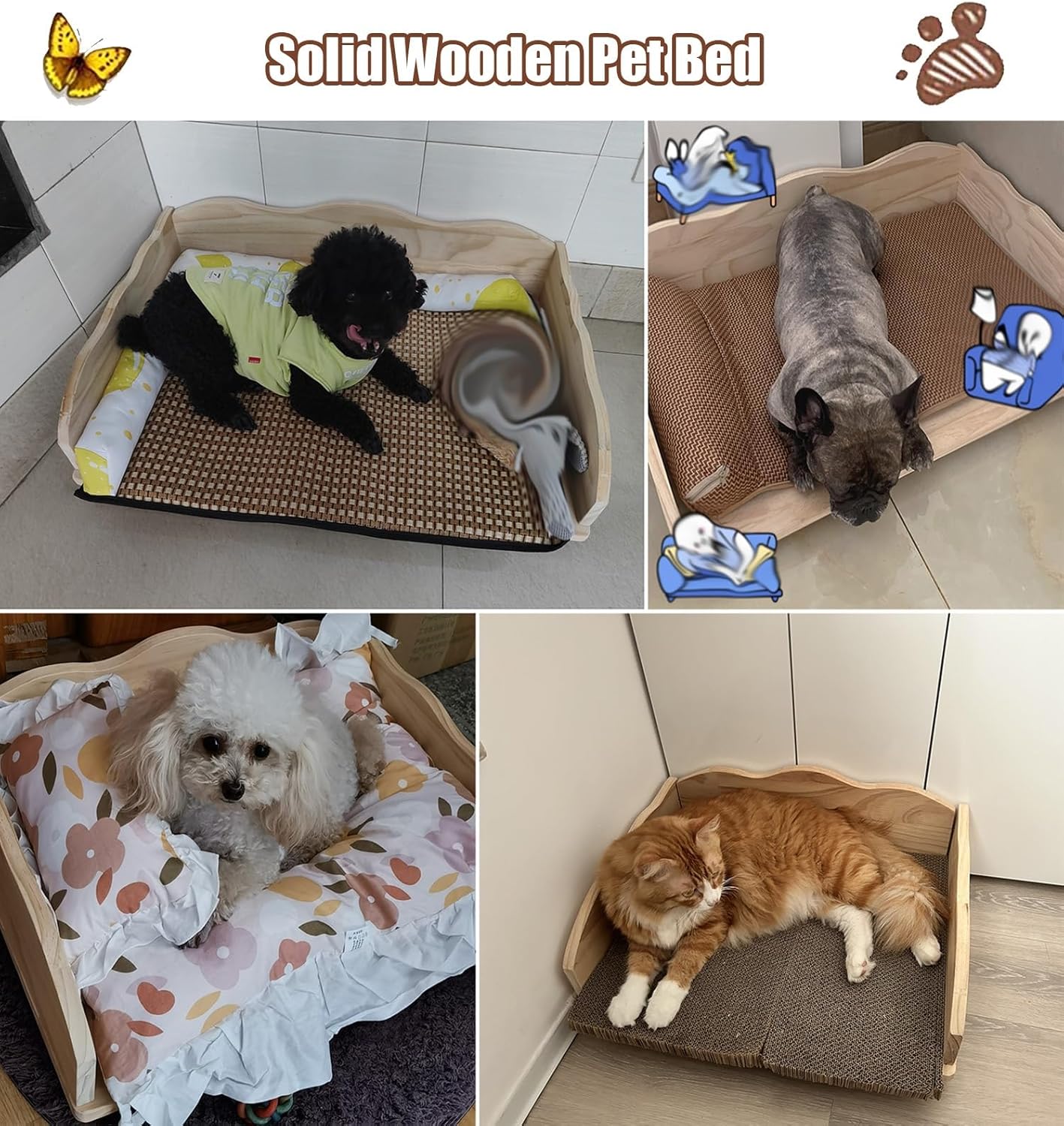 Dog Bed All Seasons Elevated Pet Rest Bed with Railing, Heavy Duty Modern Wooden Cat Cot Furniture, Cute Couch Dog Kennel Shelter for Indoor/Outdoor (Color : 4-with Bedding, Size : M) (2 With Beddi