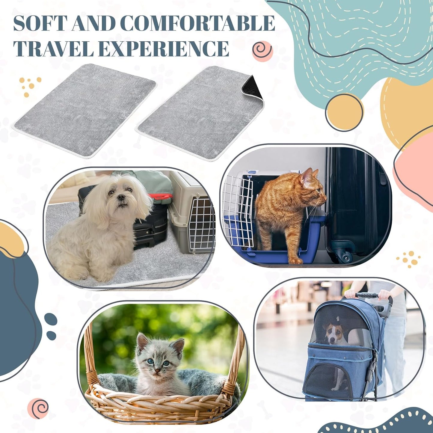 4 Pcs Pet Carrier Pad Travel Pet Reversible Dog Mat Replacement Liners for Travel Dog Bed Pad Washable Plush Double Sided Bed Mat for Cat Kennel Crate(Grey,17 x 11 Inch)