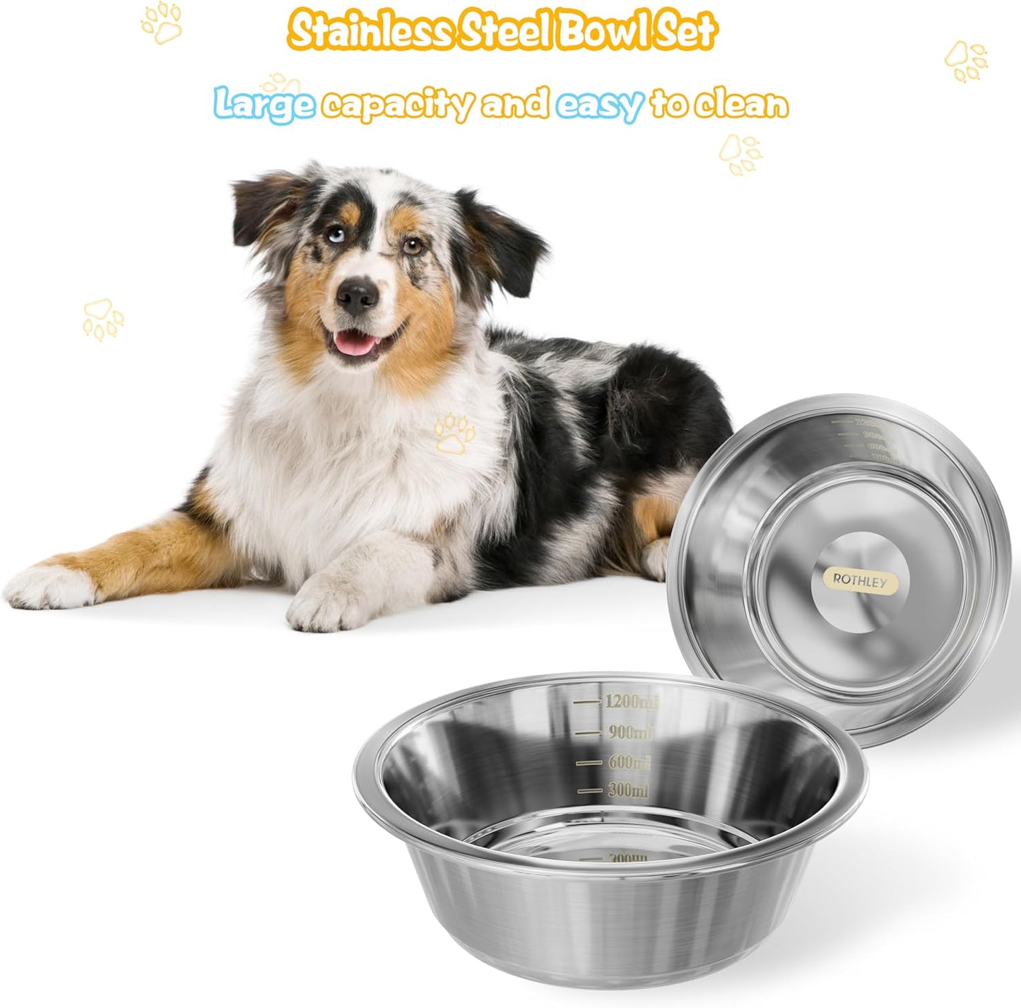 ROTHLEY Elevated Dog Bowls: Raised Dog Bowl Stand for Large Dogs Oak Wood Dog Food Stand with 2 Stainless Steel Bowl Set Aesthetic Modern Dog Feeding Table with Non-Slip Hairpin Legs for Tall Dogs