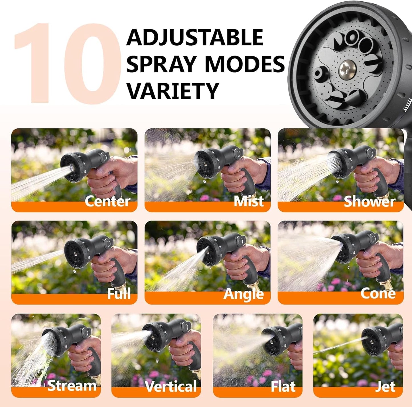wikiwiki Retractable Garden Hose Reel 1/2 in x 130 ft, Heavy Duty Wall Mounted Hose Reel with 10- Function Sprayer Nozzle, Automatic Slow Return System/180°Swivel Bracket/UV Resistant (Black)