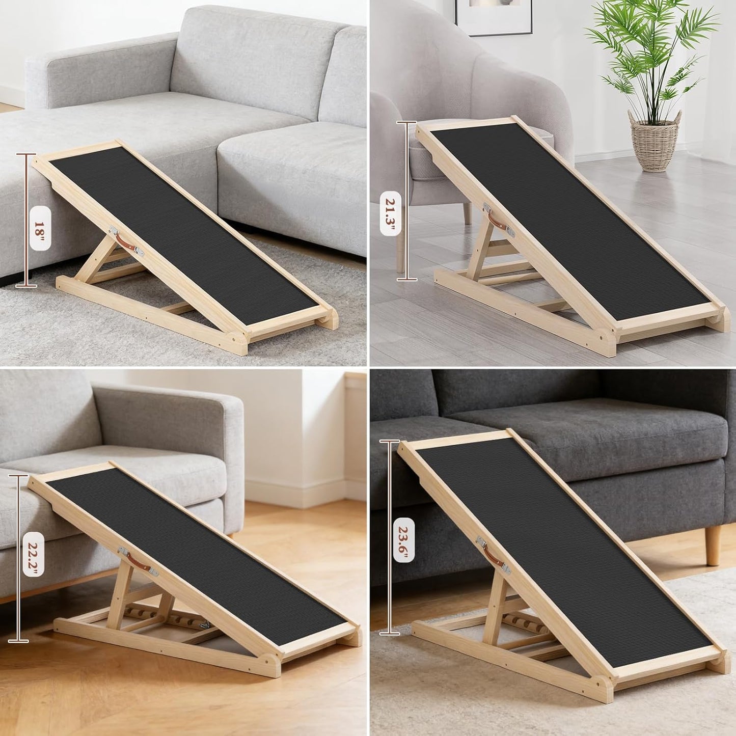 Dog Ramp for Couch, Bed, Car, Adjustable Pet Ramps 6 Height from 18" to 23.6" Wooden Dog Step with High Traction Mat & Sturdy Build for Small Medium Older Pets, Supports up to 200lbs