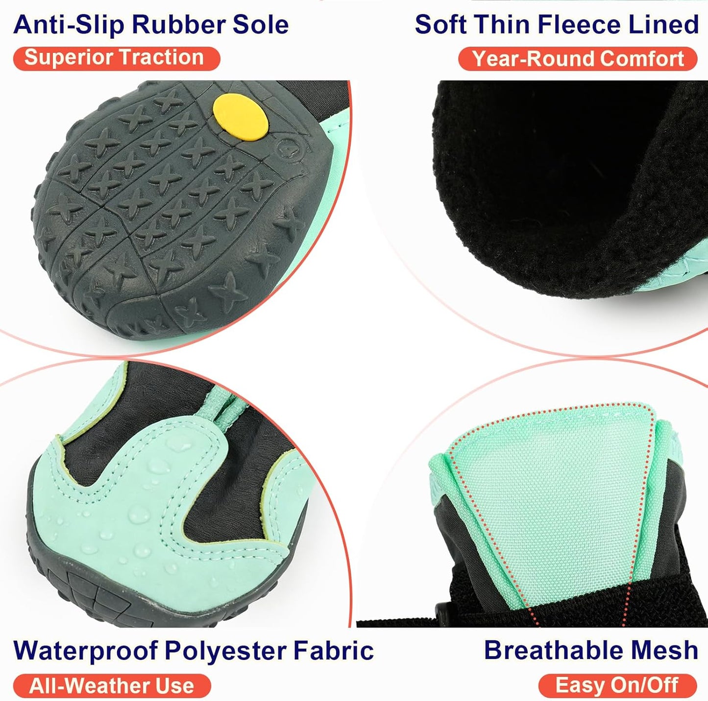 2 Breathable Large Dog Boots for Outside, Anti-Slip Reflective Rubber Waterproof Dog Boots, Dog Rain Boots & Paw Protectorss for Winter Snow, Hot Pavement
