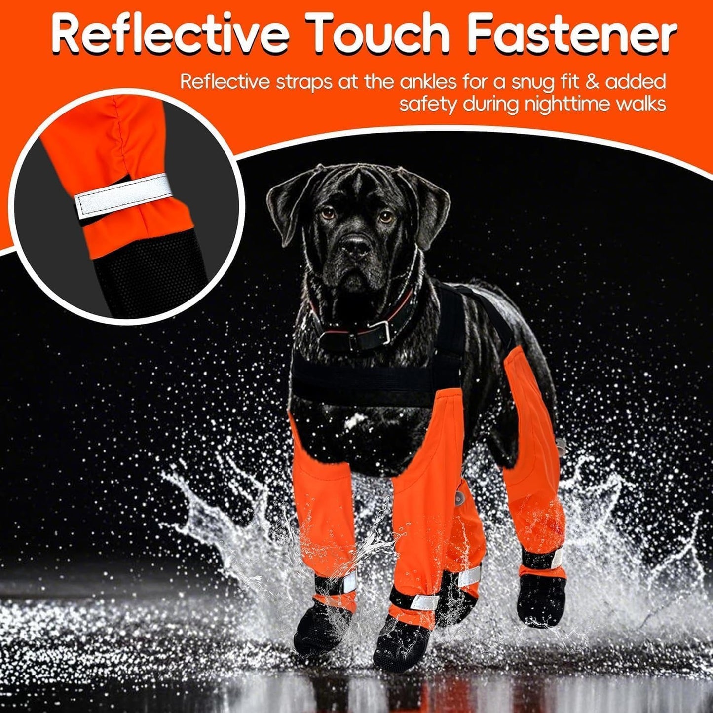 Dog Suspender Boots, Large Dog Rain Boots, Waterproof Doggy Winter Boot Snow Pants, Paw Protectors Legging Shoes with Suspenders, Anti-Slip Rain Boot (Small, Oranged)