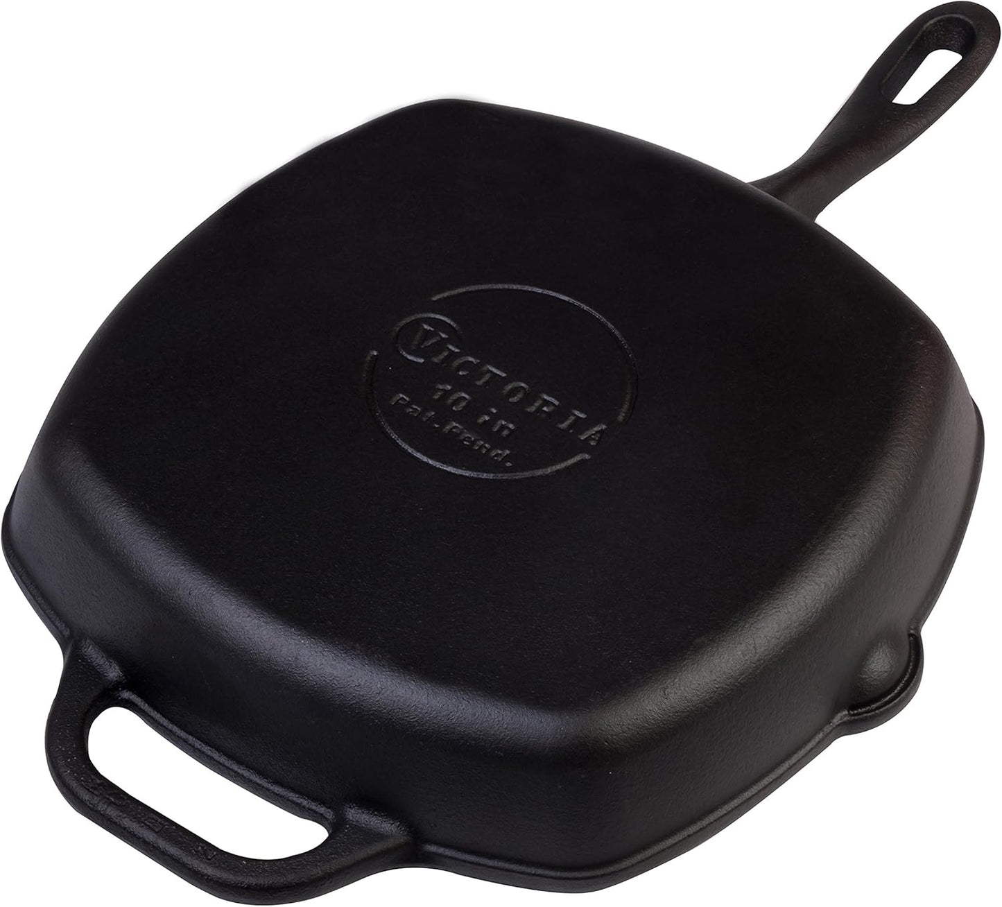 Victoria Cast Iron Grill Pan, Square Grill Pan, Cast Iron Griddle Pan, Seasoned with 100% Kosher-Certified, Non-GMO Flaxseed Oil, Black, 10 Inches