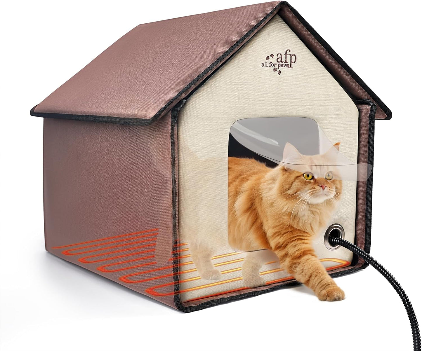 ALL FOR PAWS Heated Cat House, Indoor Cats Home for Winter with Heated Pad, Cat Houses & Condos, Heater Cat Bed for Feral Kitty, Thermo Kitty Home