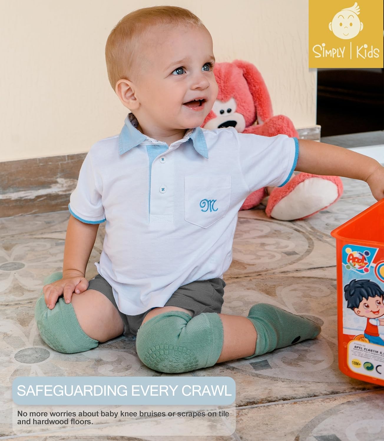 Simply Kids Anti-Slip Baby Knee Pads and Socks Set for Crawling and Walking (6 Pairs, 6-18 Months) Infant Toddler Boy Girl