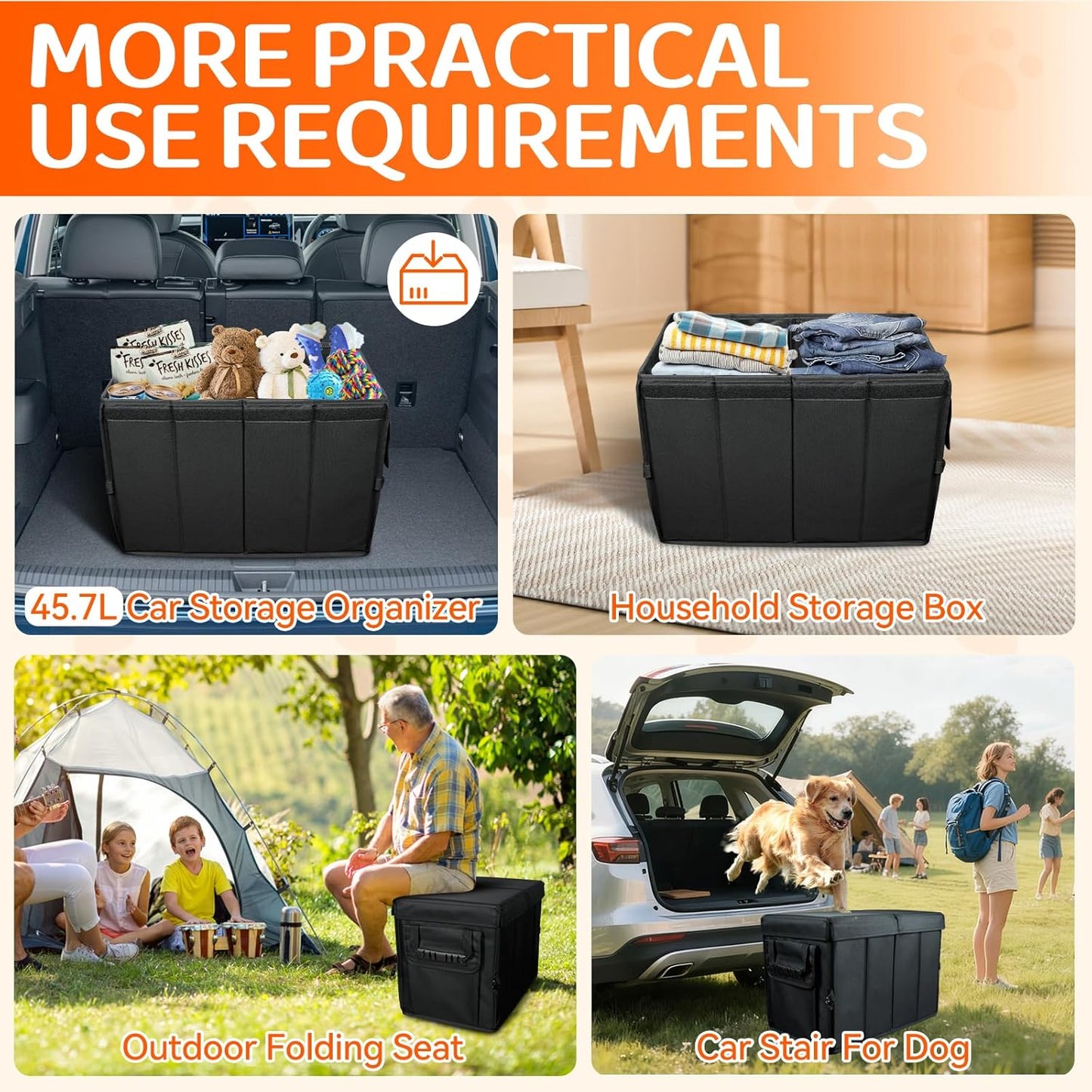 Car Seat Extender for Dogs, Backseat & Frontseat Extender for Large Dog up to 180 LBS, Foldable Seat Gap Filler for Most Cars with Detachable Lid