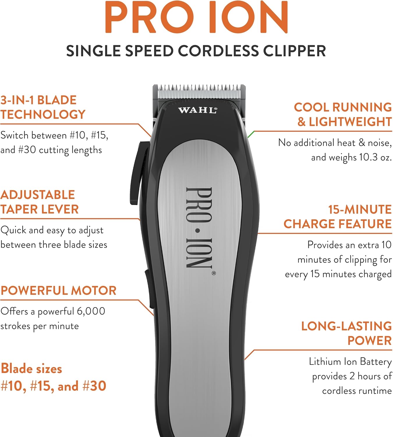 Wahl Professional Animal Pro Ion Pet, Dog & Cat Cordless Clipper Kit (#9705) - Cat, Dog & Pet Grooming Kit - Great Pet Grooming Clippers for First-Time Groomers - with 2 Hour Run Time