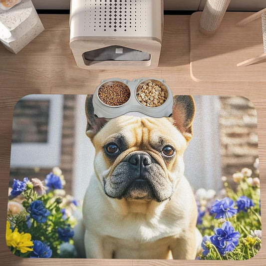 Pet Feeding Mat Leather Dog Food Mat Waterproof Pet Tablecloth French Bulldog Dog Cute Pet Placemat for Dogs Absorbent Dog Bowl Mat Anti-Slip Dogs Mats for Food and Water