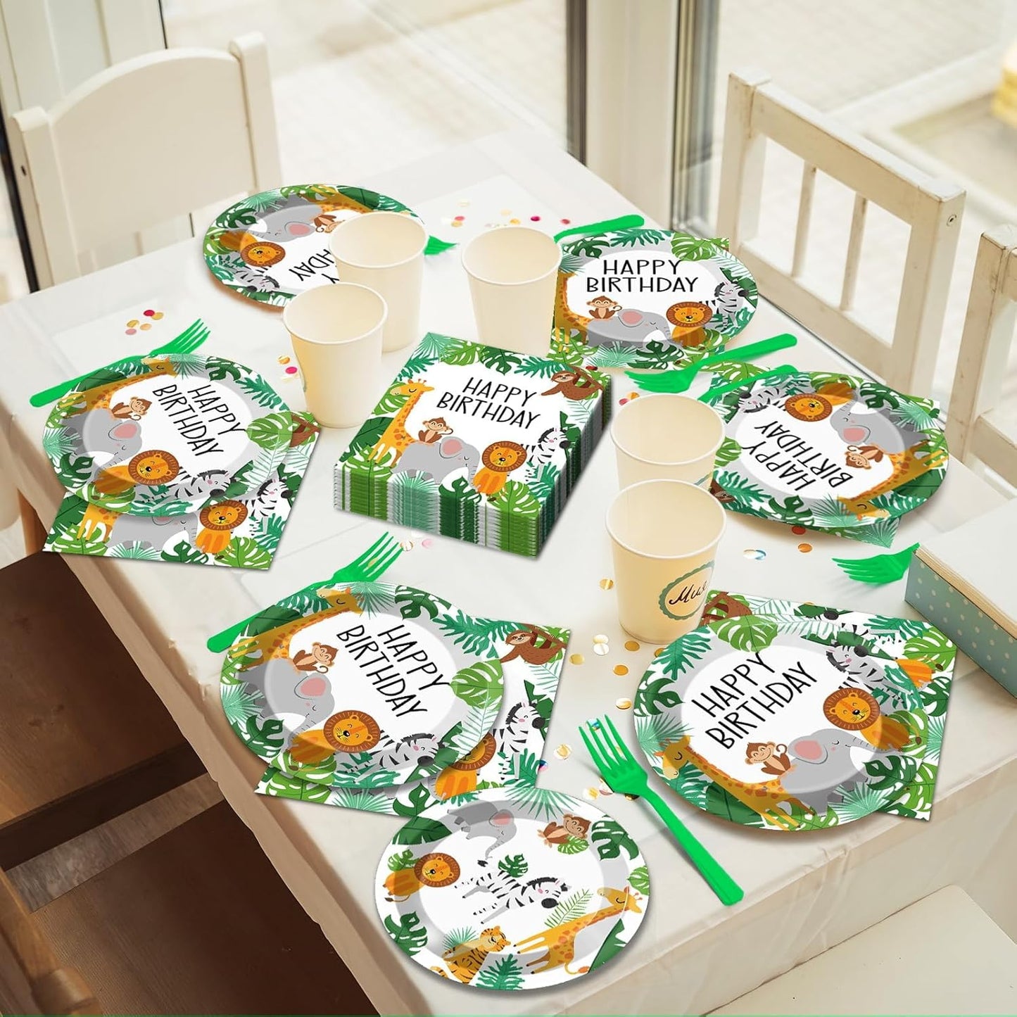 96PCS Jungle Birthday Party Plates and Napkins Safari Animals Birthday Party Decorations for 24 Guests Jungle Theme Birthday Party Tableware Set Serves Wild Animals Gold Safari Zoo Birthday Supplies