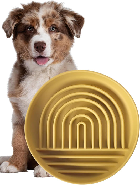 Modern Rainbow Pet Slow Feeder Bowl, Silicone Slow Feeder for Dogs & Puppies, Slow Eating, Modern Lick Mat Design, Reduces Gulping, Dishwasher Fit, for All Breed, Durable Mealtime Puzzle (Sunstone)