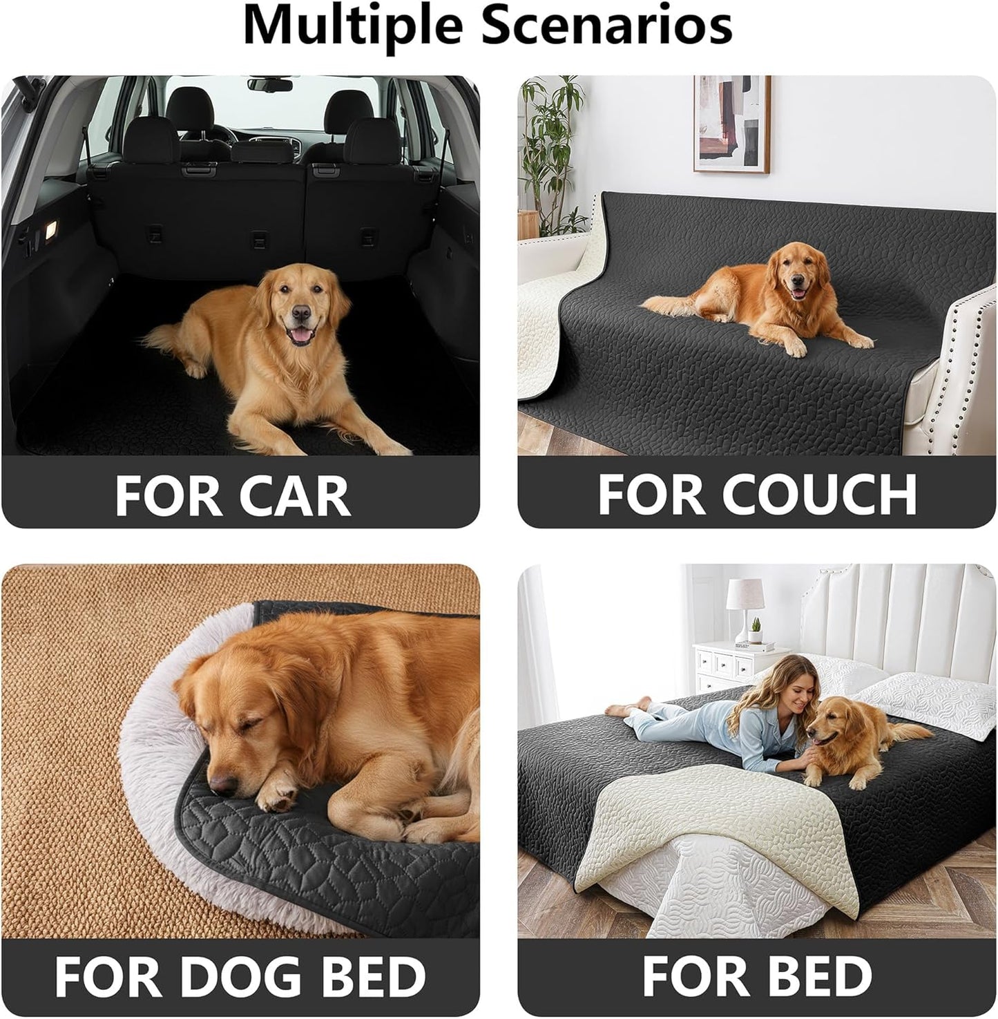 Waterproof Couch Cover for Dogs Washable, Anti-Slip Back Dog Bed Blanket Pet Chair Sofa Furniture Protector(52x82 Inches, Black)