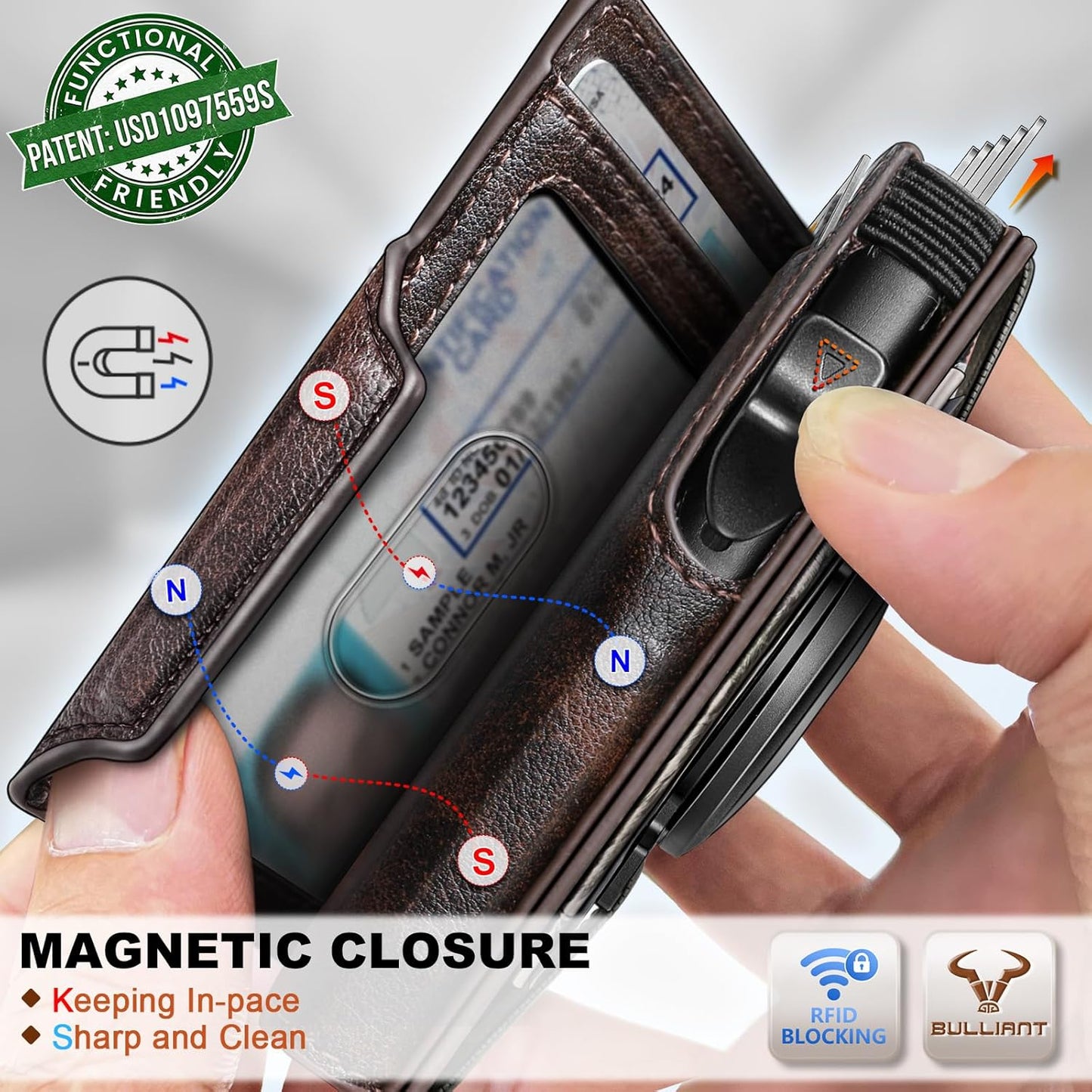 BULLIANT Men Wallet Gift Boxed,Slim Front Pocket Wallet Money Clip Card Holder 3.8"x2.7",Pop-up Access