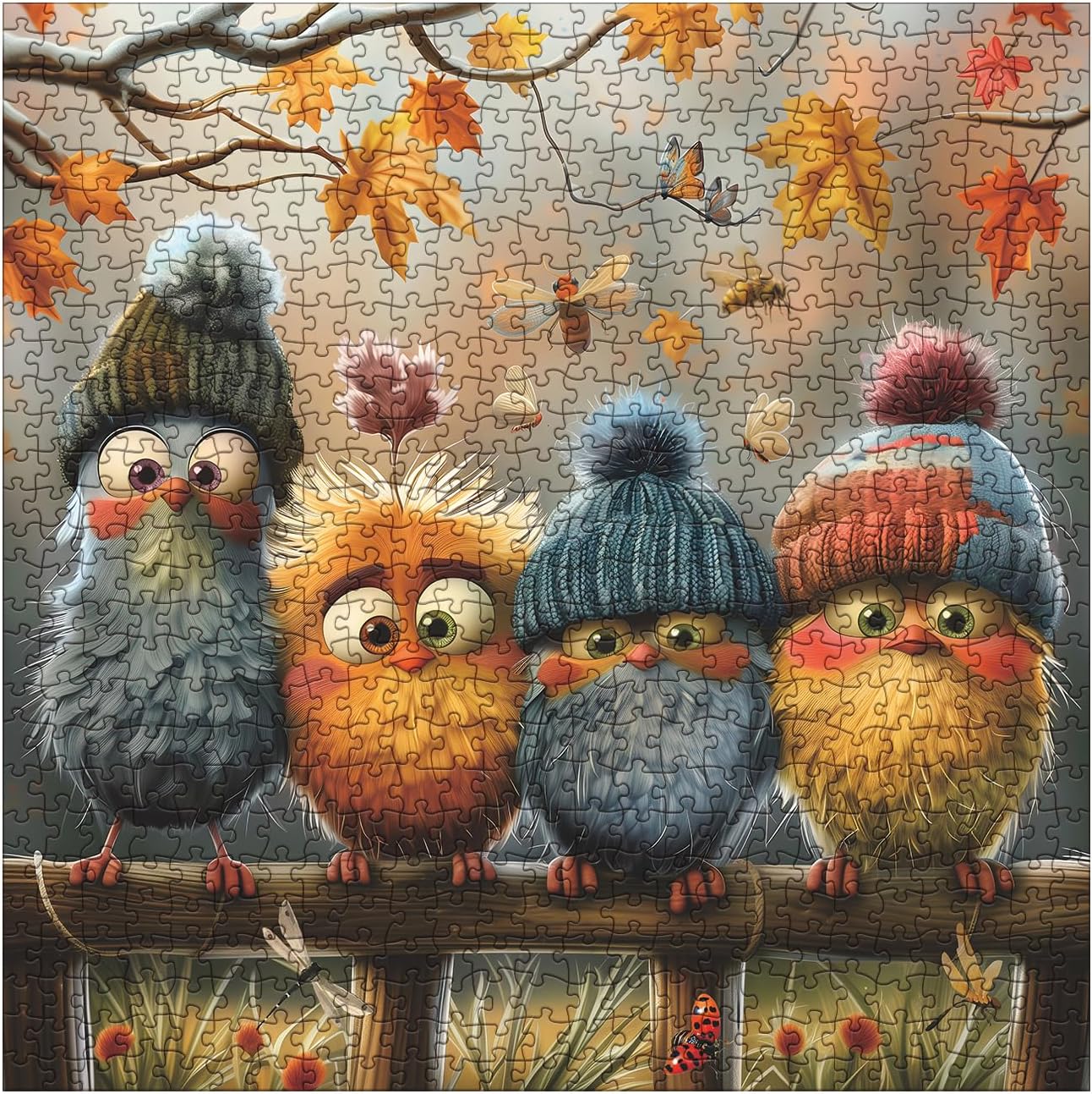 Autumn Bird Puzzles for Adults 1000 Piece Nature, Pretty Fall Landscape Art Jigsaw Puzzles Plant, Butterfly Dragonfly Warm Puzzle