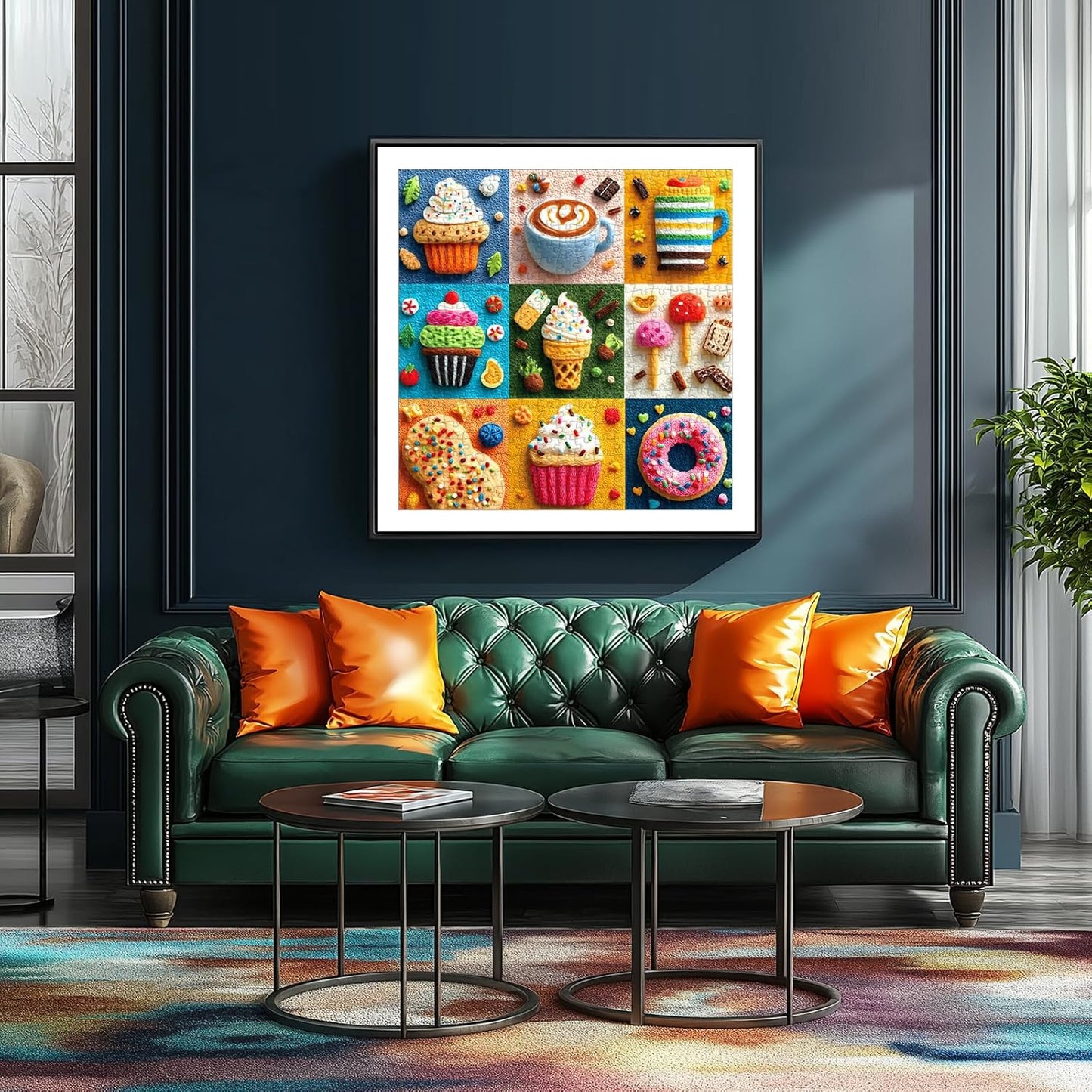 500 Piece Puzzle for Adult Embroidery Desserts Jigsaw Puzzle Cupcakes Coffee Ice Cream Donut Fabric Art Snacks Game Sweet Treats Puzzle with Letters on Back Challenging Gifts for Seniors & Families
