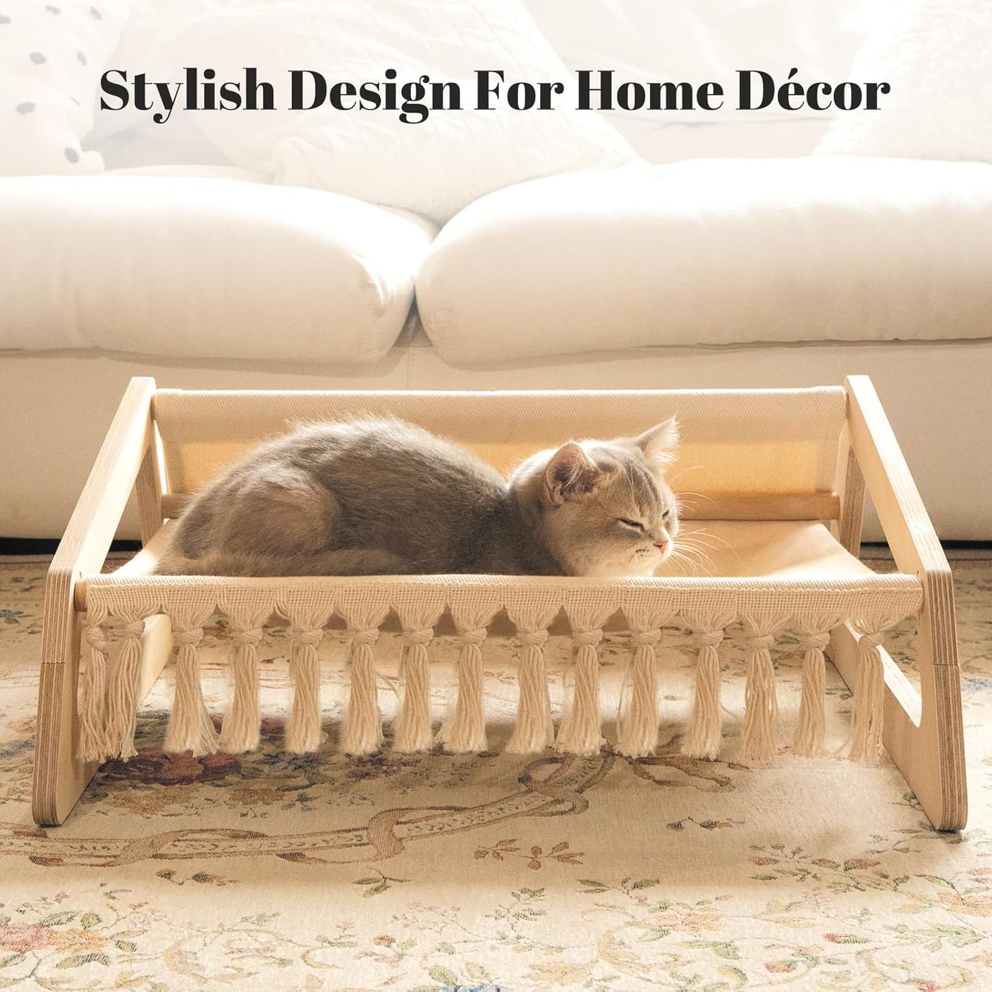 CHEERHOME PETS Cat Hammock Bed with Removable Washable Cover, Pet Couch Sofa for Indoor Cats Elevated Kitty Lounge Chair Suitable for Puppy, Wooden Cat Furniture(Large)