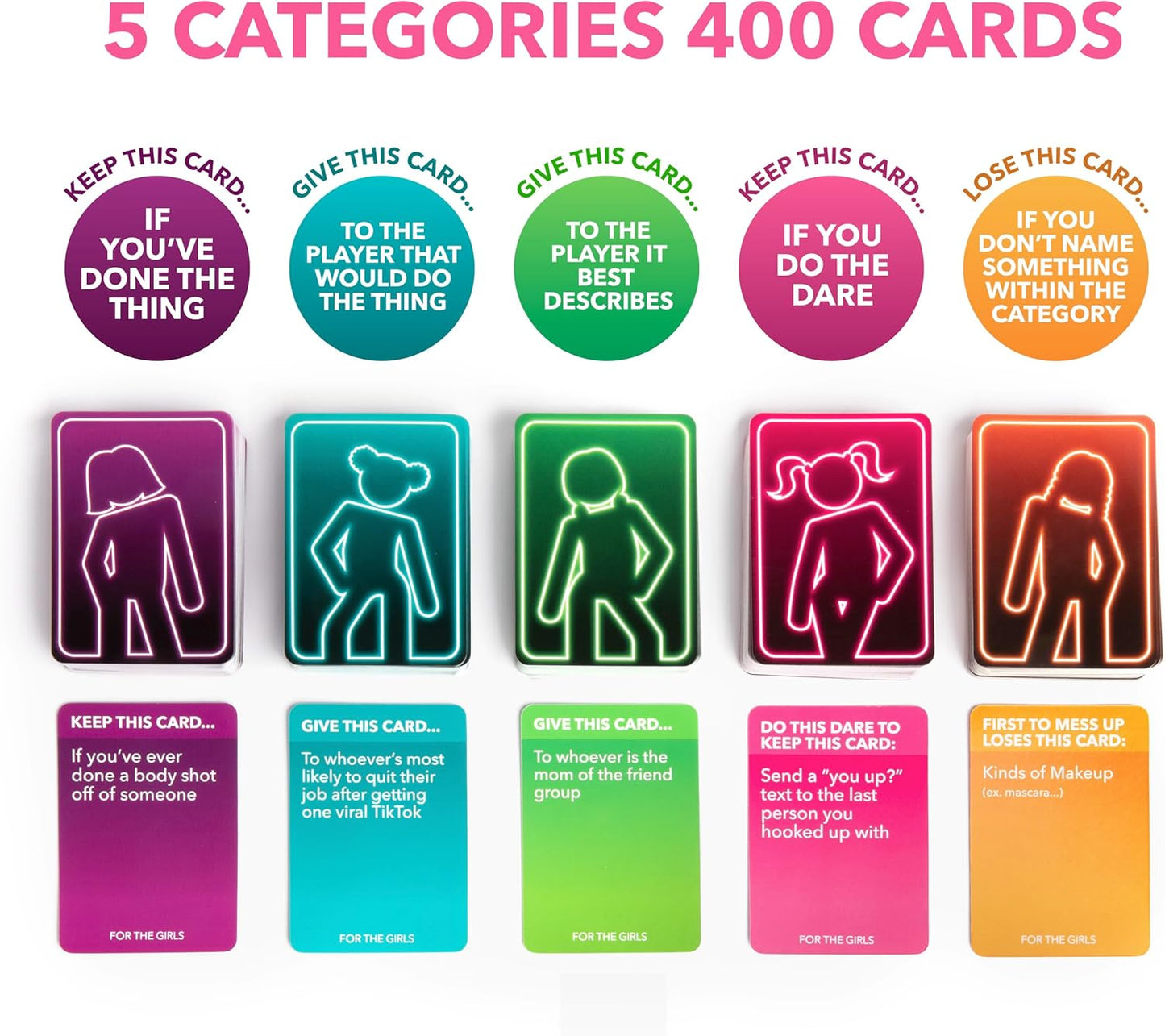 For The Girls Card Game by Relatable, The Viral Girls Night Adult Party Game, Great for Bachelorette Party Games, Weekends and Trips, Includes a die, and 400 Cards Across 5 Categories
