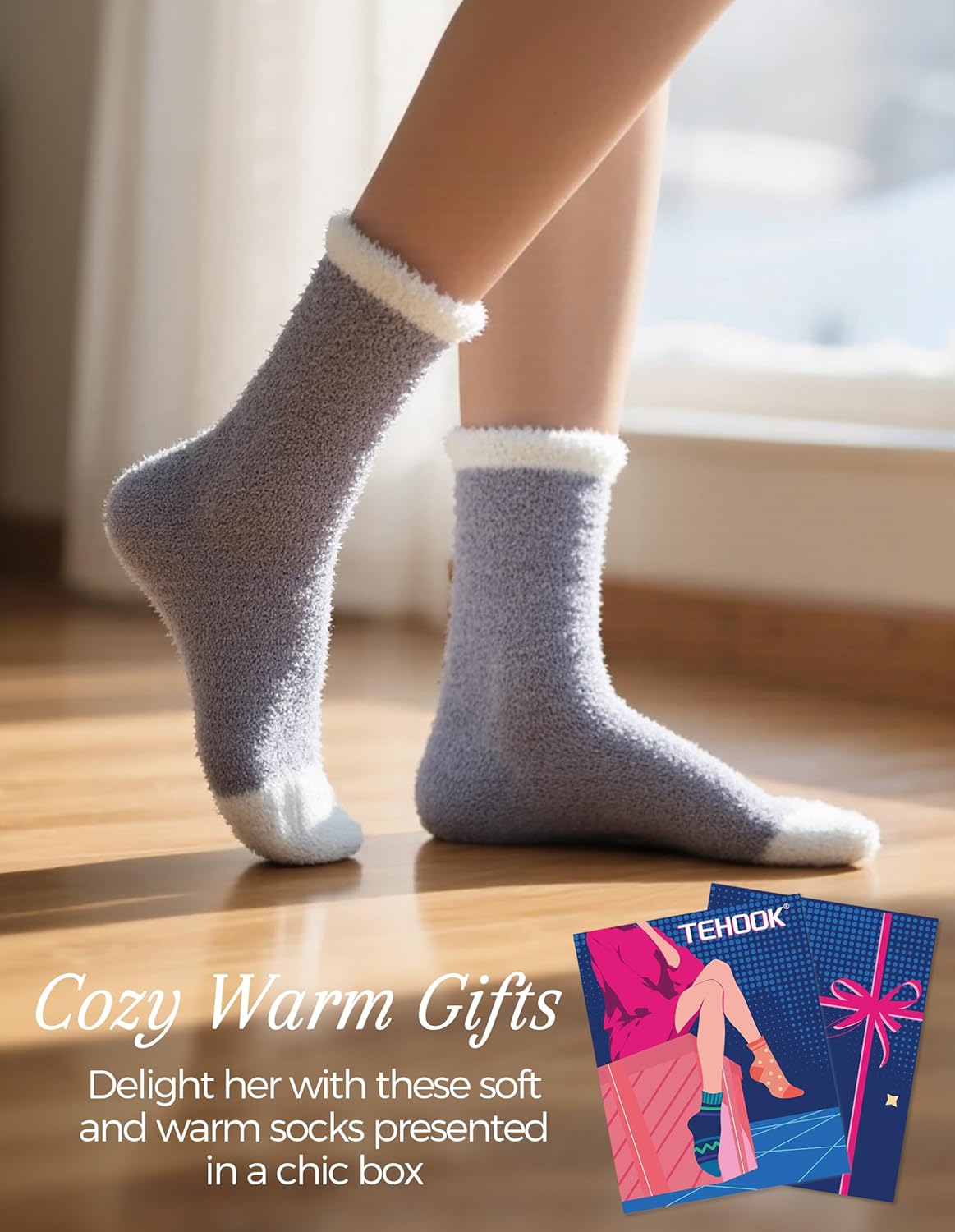TEHOOK Warm & Cozy Gifts for Women, Fluffy Fuzzy Plush Sleeping Slipper Socks - Soft Warm Fabric