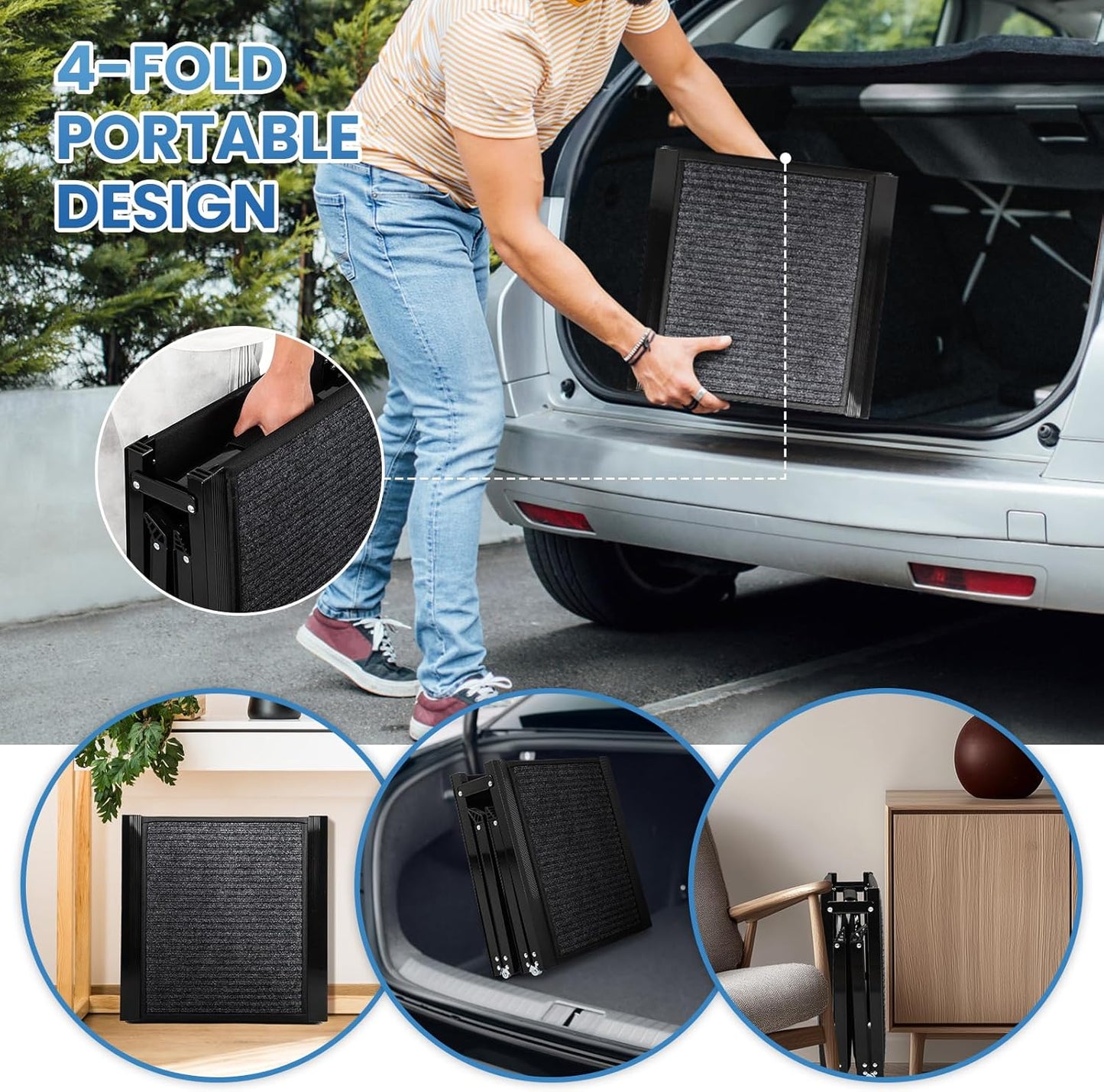 Dollate 63" Long Dog Ramp for Car,17" Wide Foldable Dog Ramps for Large Pet with Non-Slip Rug Surface,Up to 250 LBS for Car, SUV & Truck-L