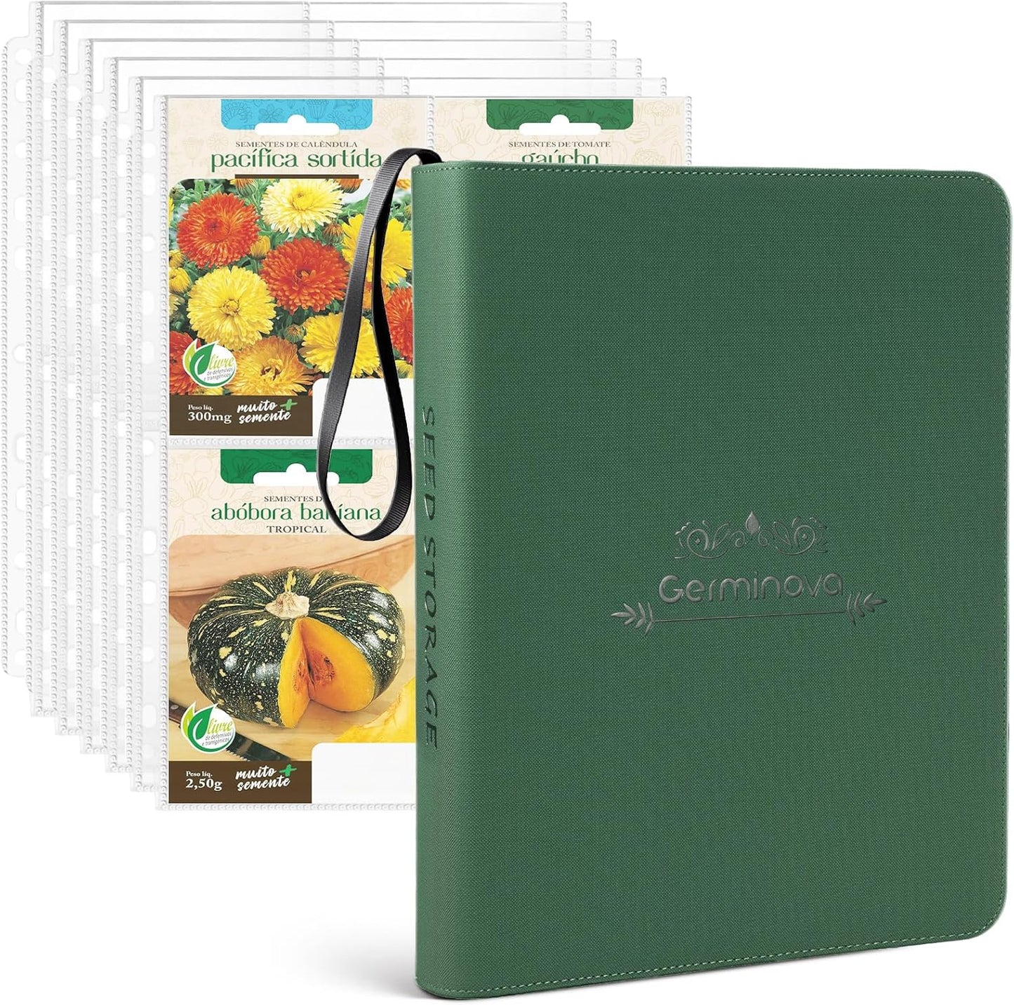 Seed Storage Binder Organizer with Zipper that Holds 120 Seed Envelopes, 3 Ring Binder with 30 Sheet Protectors & 84 Labels, Waterproof Garden Seed Book Holder with Handle for Flower Vegetable Packets