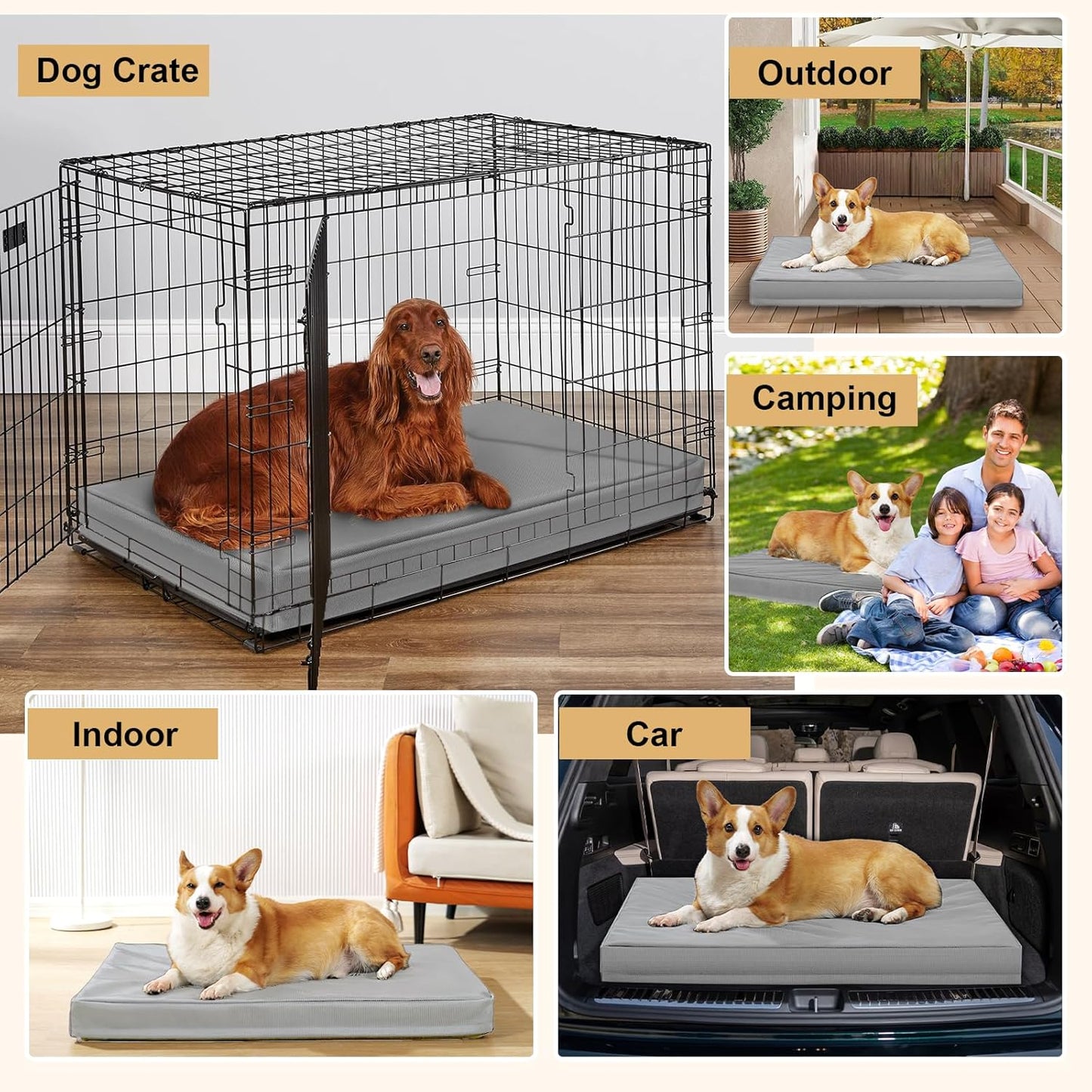 Indestructible Dog Beds for Large Dogs, Orthopedic Memory Foam Pet Bed with Oxford Fabric, Waterproof Outdoor Dog Bed for Kennel with Washable Cover and Non-Slip Bottom, 36''x27'', Grey