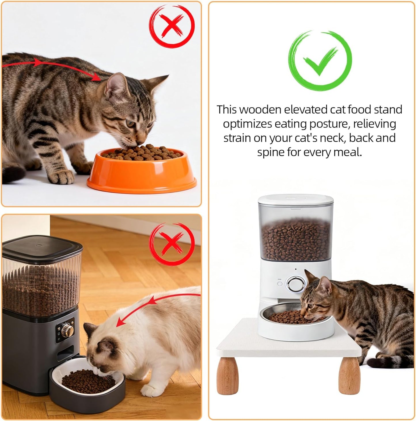 Wooden Elevated Cat Food Stand, 3.2" Raised Cat Food Table, Pet Feeding Table for Cats & Small Dogs, Stable Bowl Stand Platform for Most Bowls& Automatic Feeders, Modern Pet Feeding Station