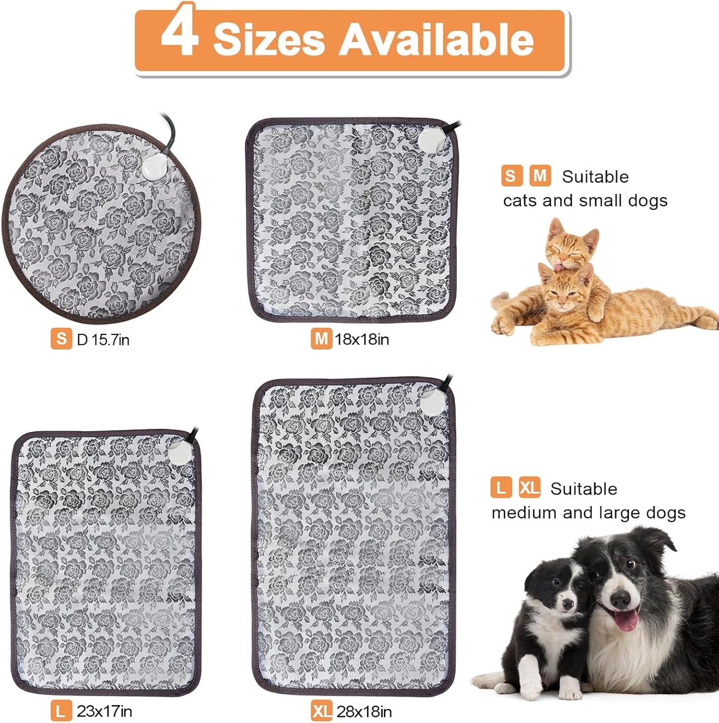 Heated Dog Bed, 28x18in, Rose, Adjustable, Waterproof, Chew Resistant Steel Cord, Dogs & Cats, Dog Bed