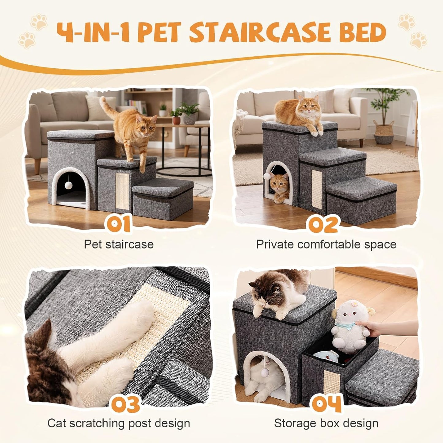 Foldable Dog Stairs for Small Dogs - Adjustable Pet Stairs for Bed or Couch with Storage, Non-Slip Design & Durable Build - Perfect Dog Steps for Mobility & Comfort