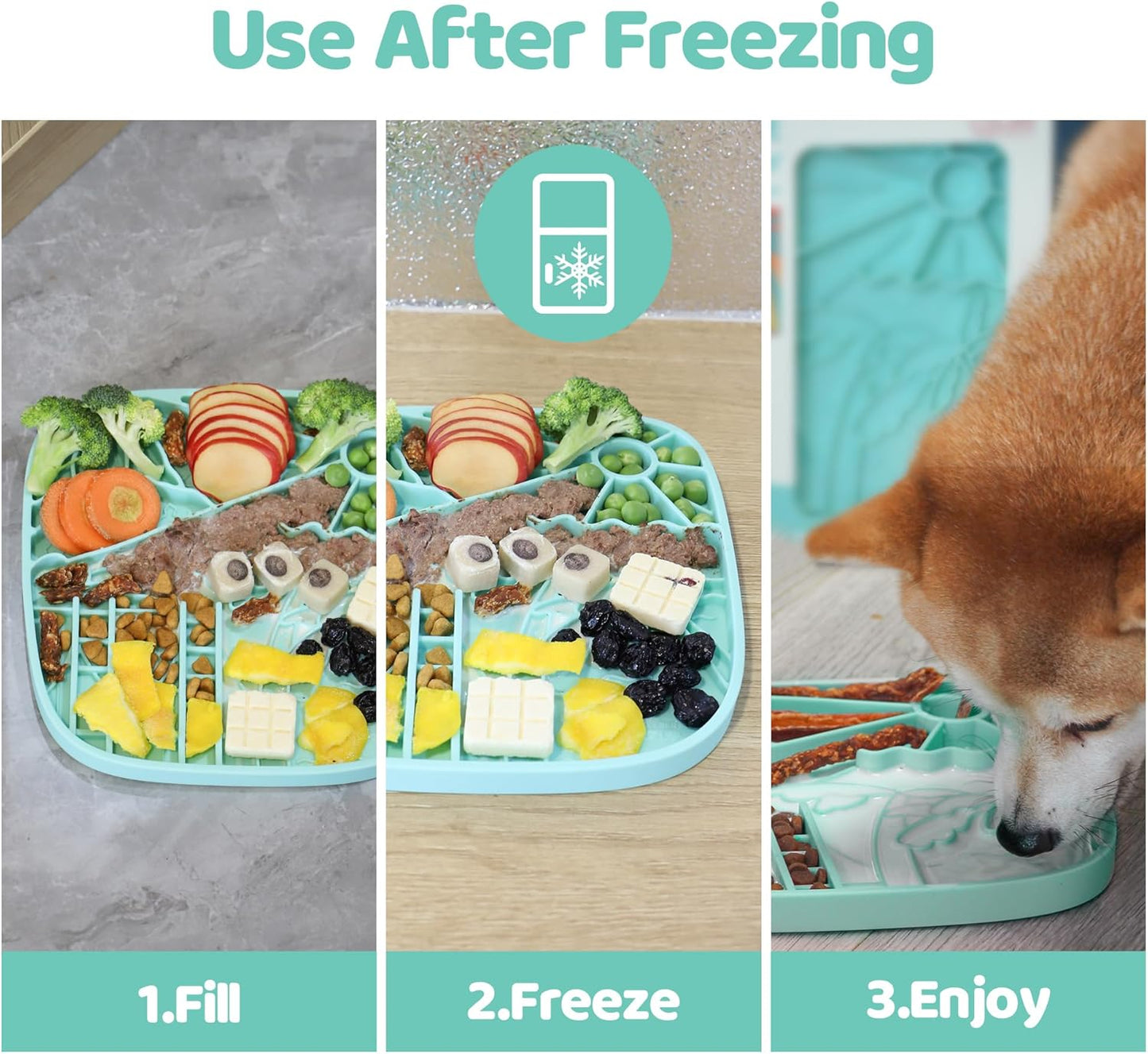 Puzzle Feeder Snuffle Mat and Lick Mat for Dogs, California Textured Slow Feeder, 0.75 Inch Thin Silicone Mat Holds 3 Cups, Dishwasher and Microwave Safe, Green