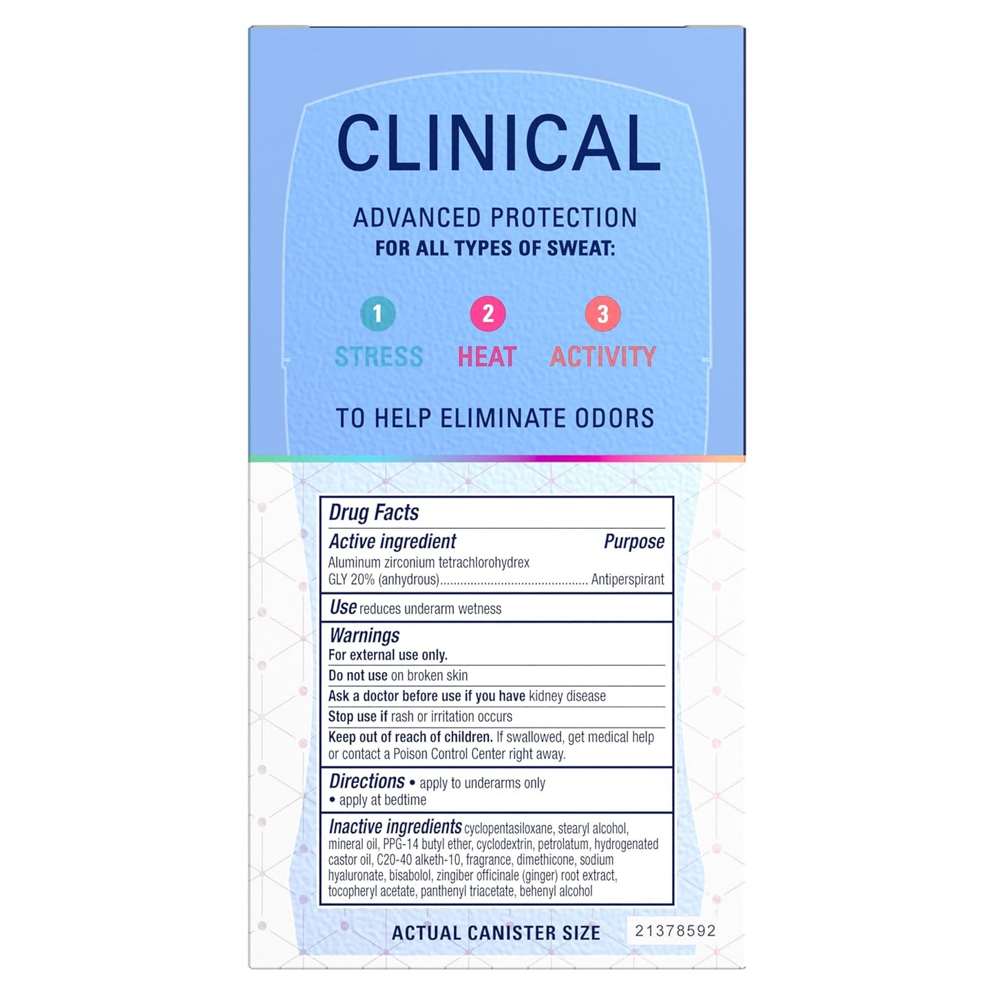 Secret Clinical Strength Antiperspirant Deodorant for Women, 100hr Sweat & Odor Protection, 3X Stress Protection with Hyaluronic Acid, PH Balancing, Invisible Solid, Completely Clean Scent, 1.6 oz