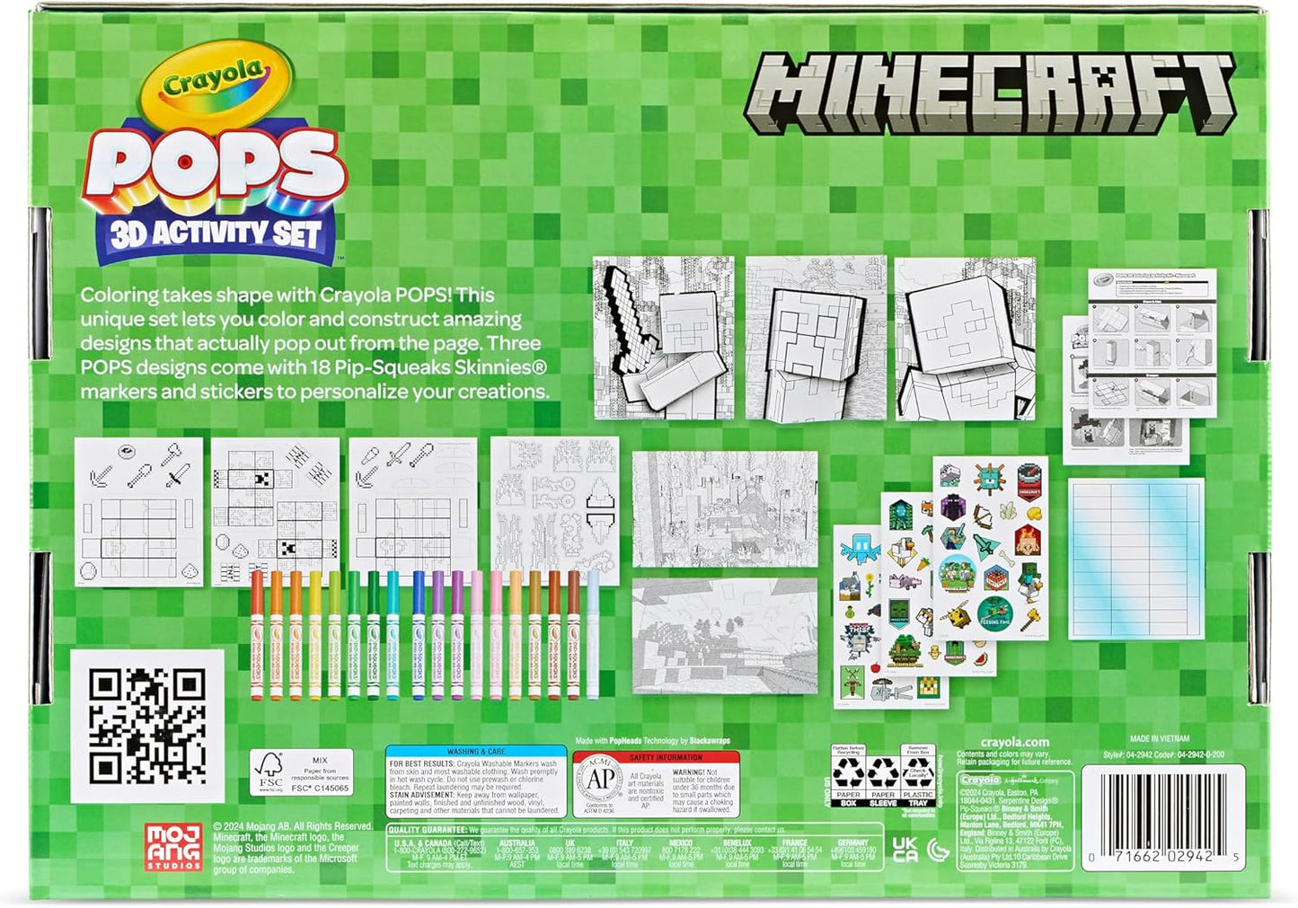 Crayola Minecraft POPs 3D Art Kit for Kids, Create 3D Characters, Coloring Activity Set with Markers & Stickers, Minecraft Toys, Gift for Boys & Girls